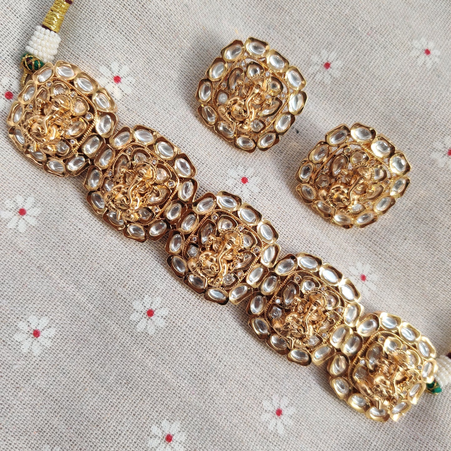 Ganesha Choker in Polki and 18K Gold Plating