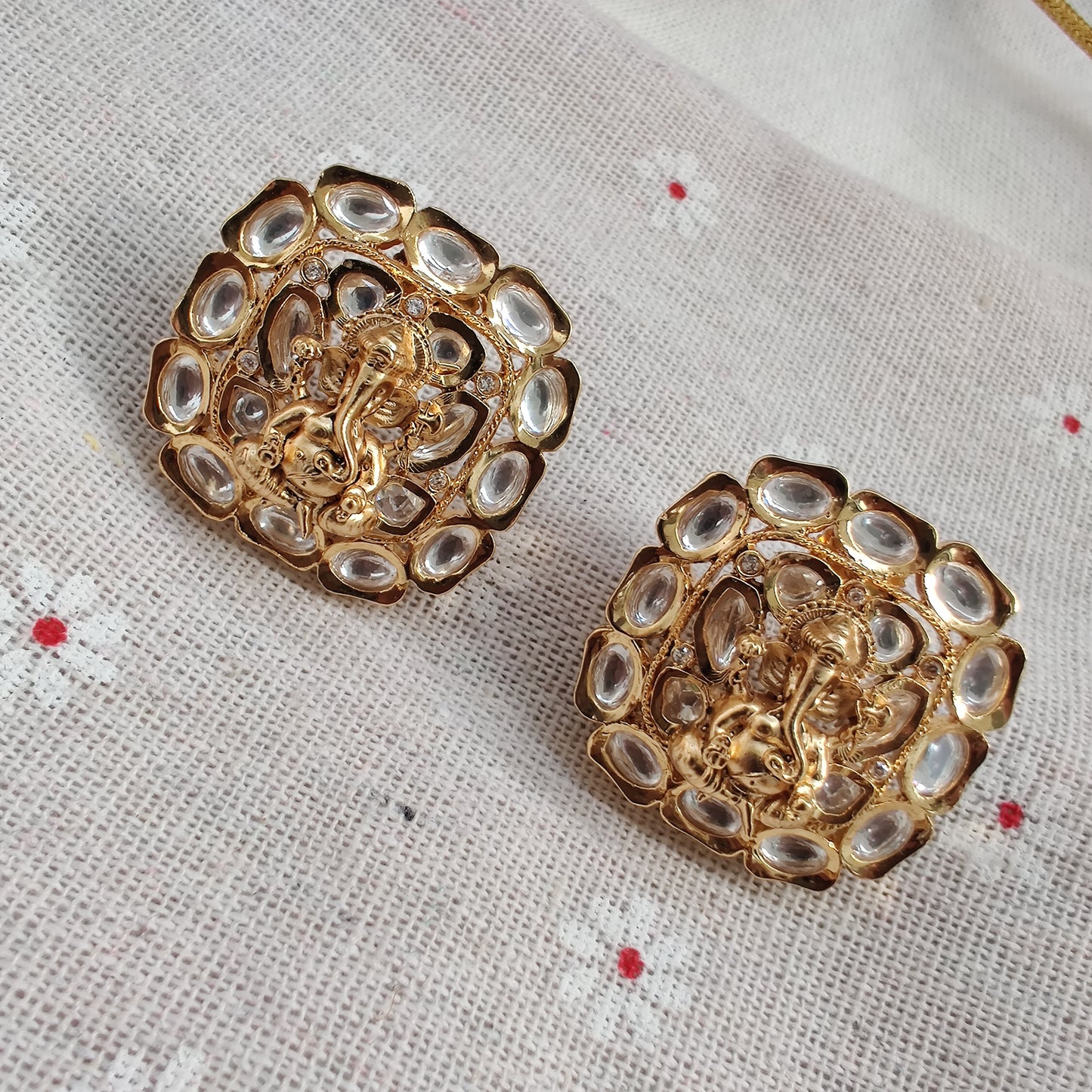 Ganesha Choker in Polki and 18K Gold Plating