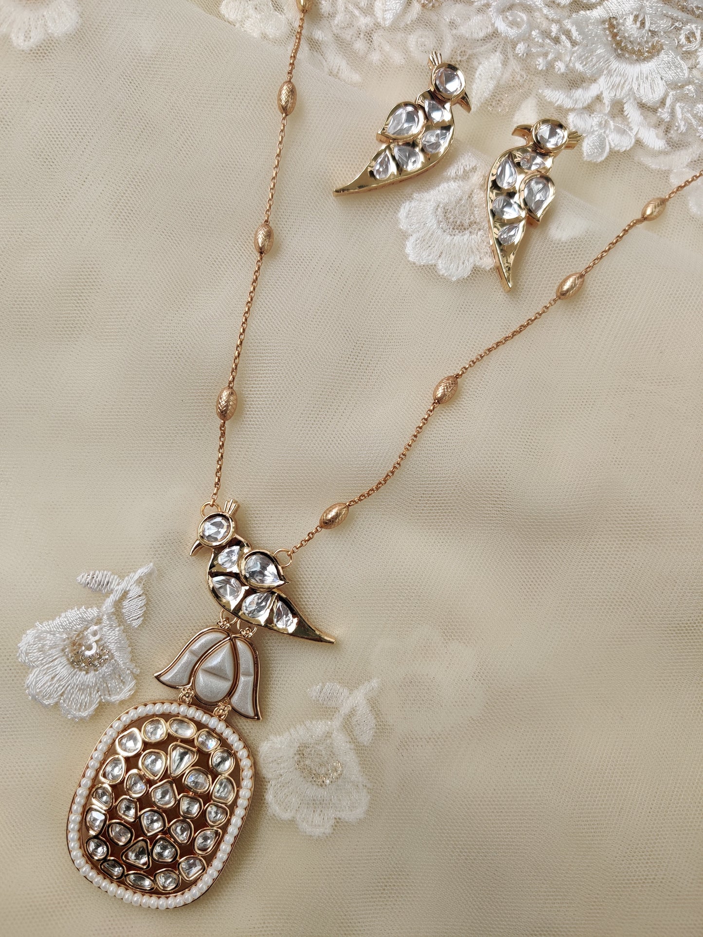Polki Studded Chidiya Pendant Set