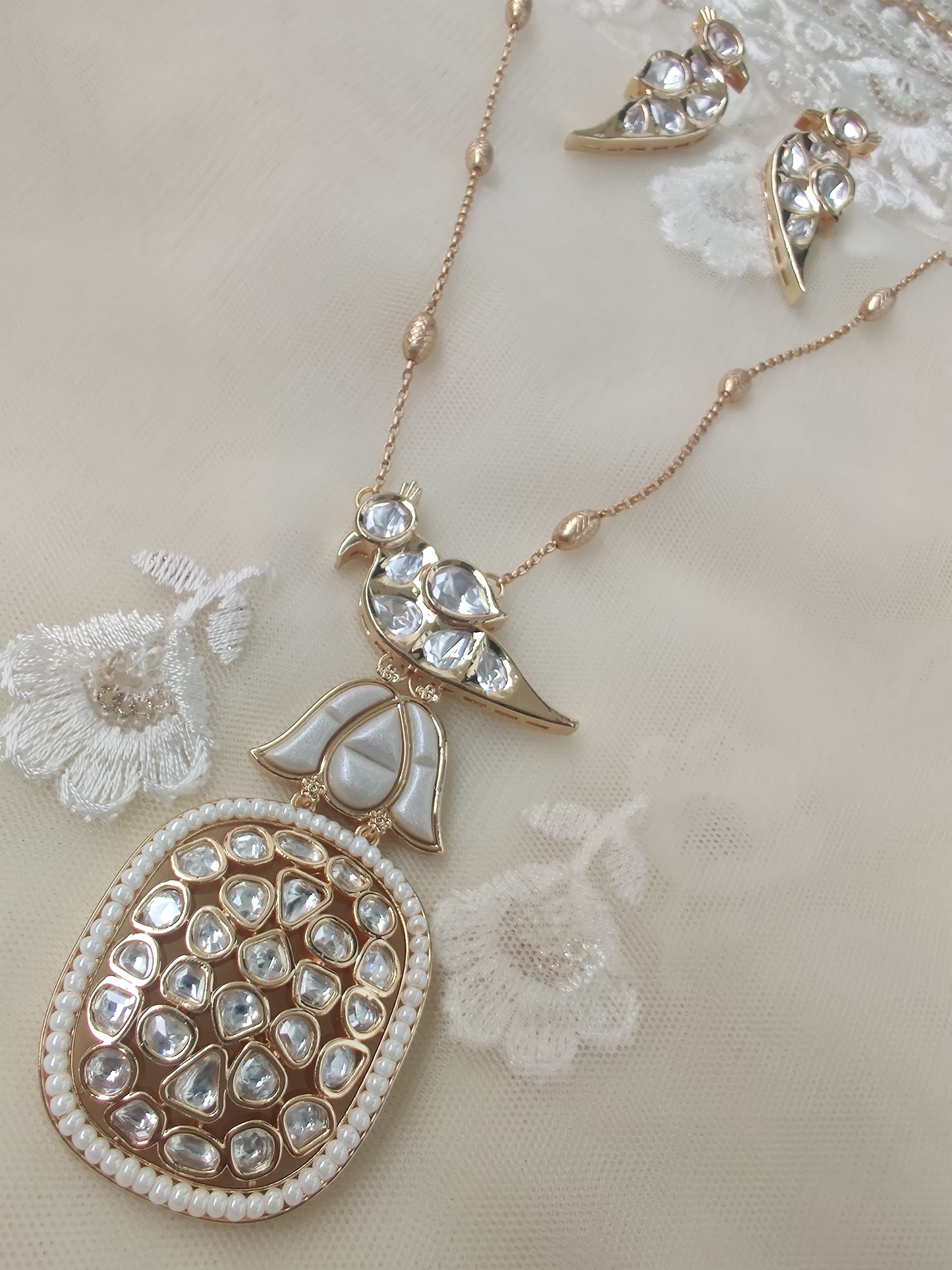 Polki Studded Chidiya Pendant Set