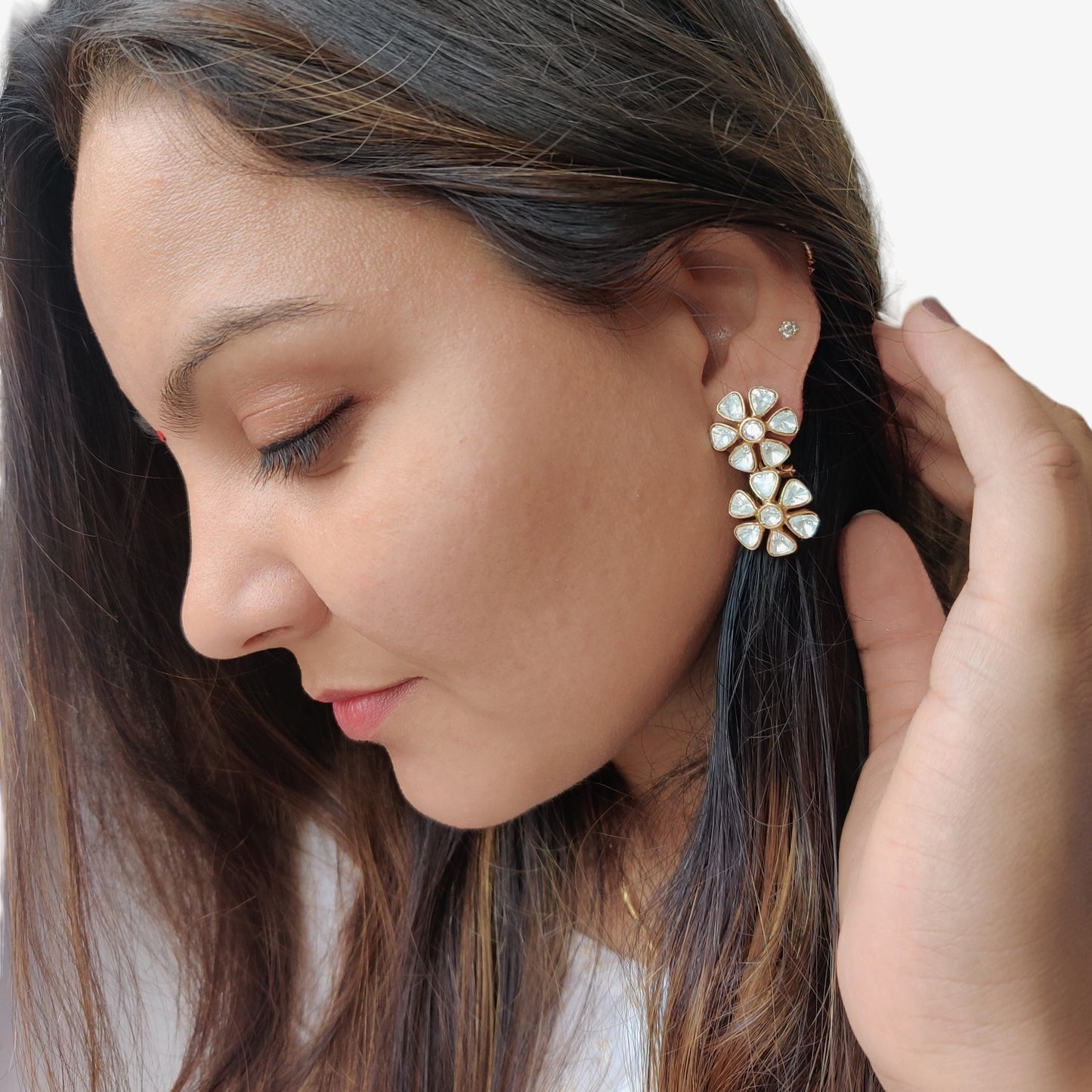 polki doublet flower studs