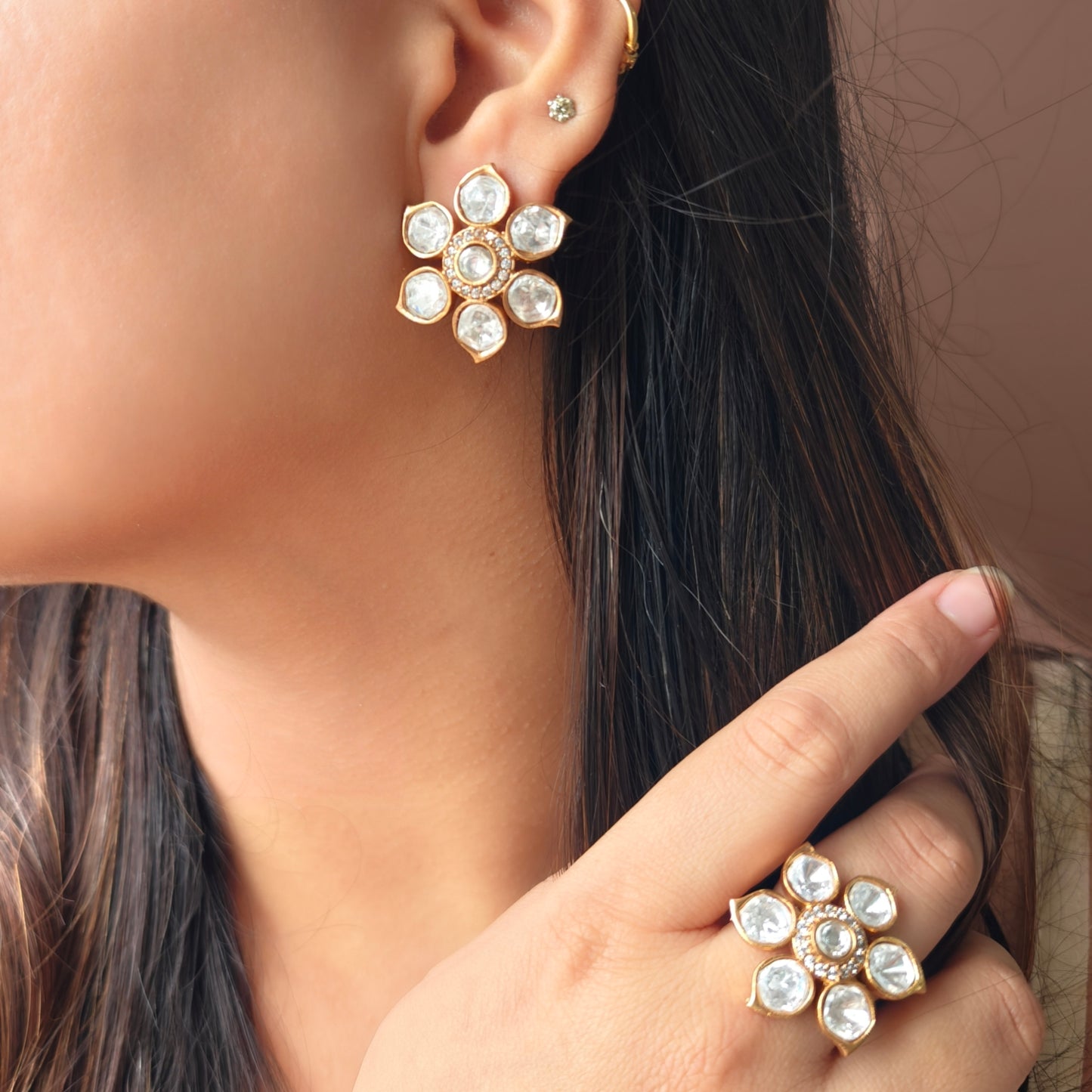 Phool Adjustable Polki RIng