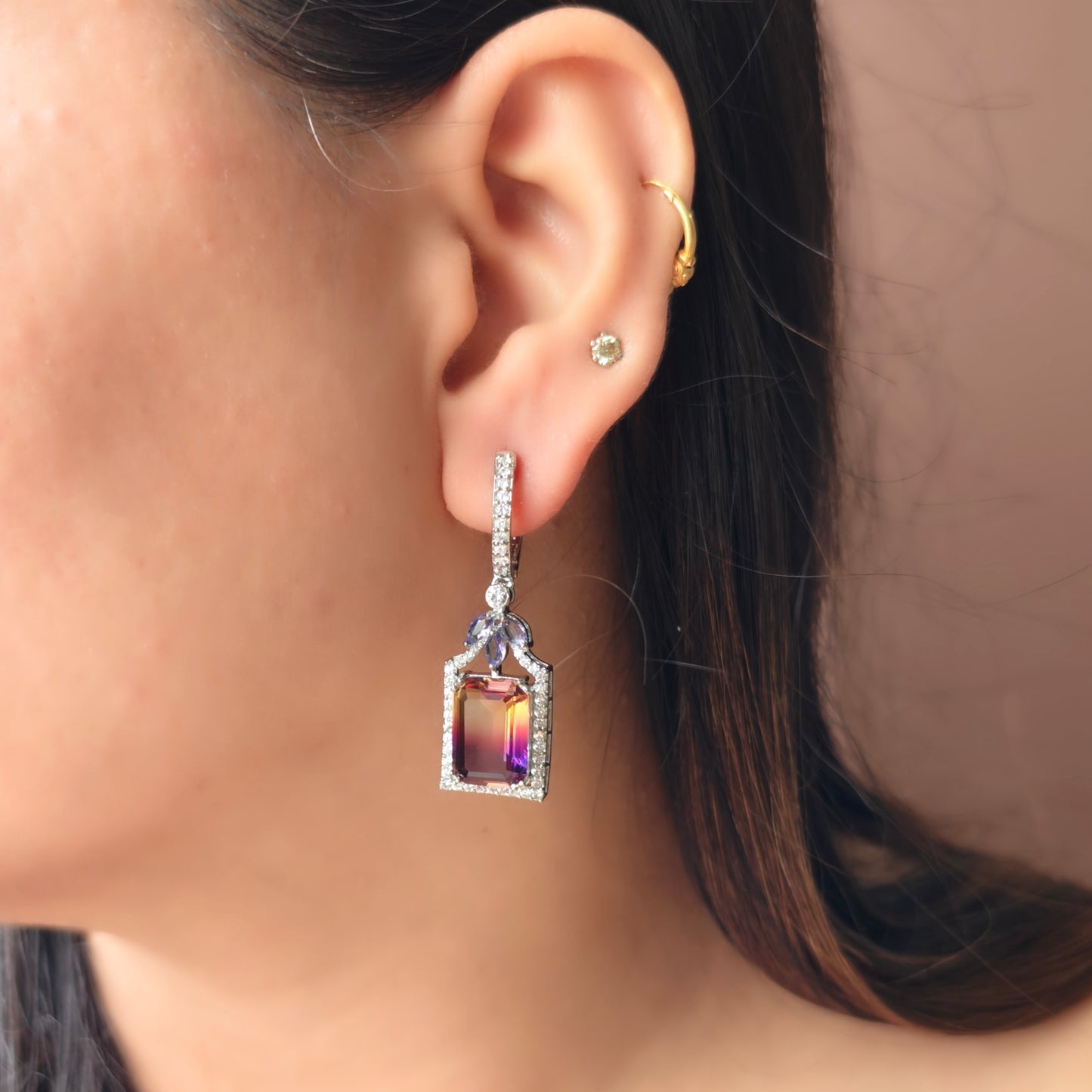 Dual Shade Crystal Drop Danglers