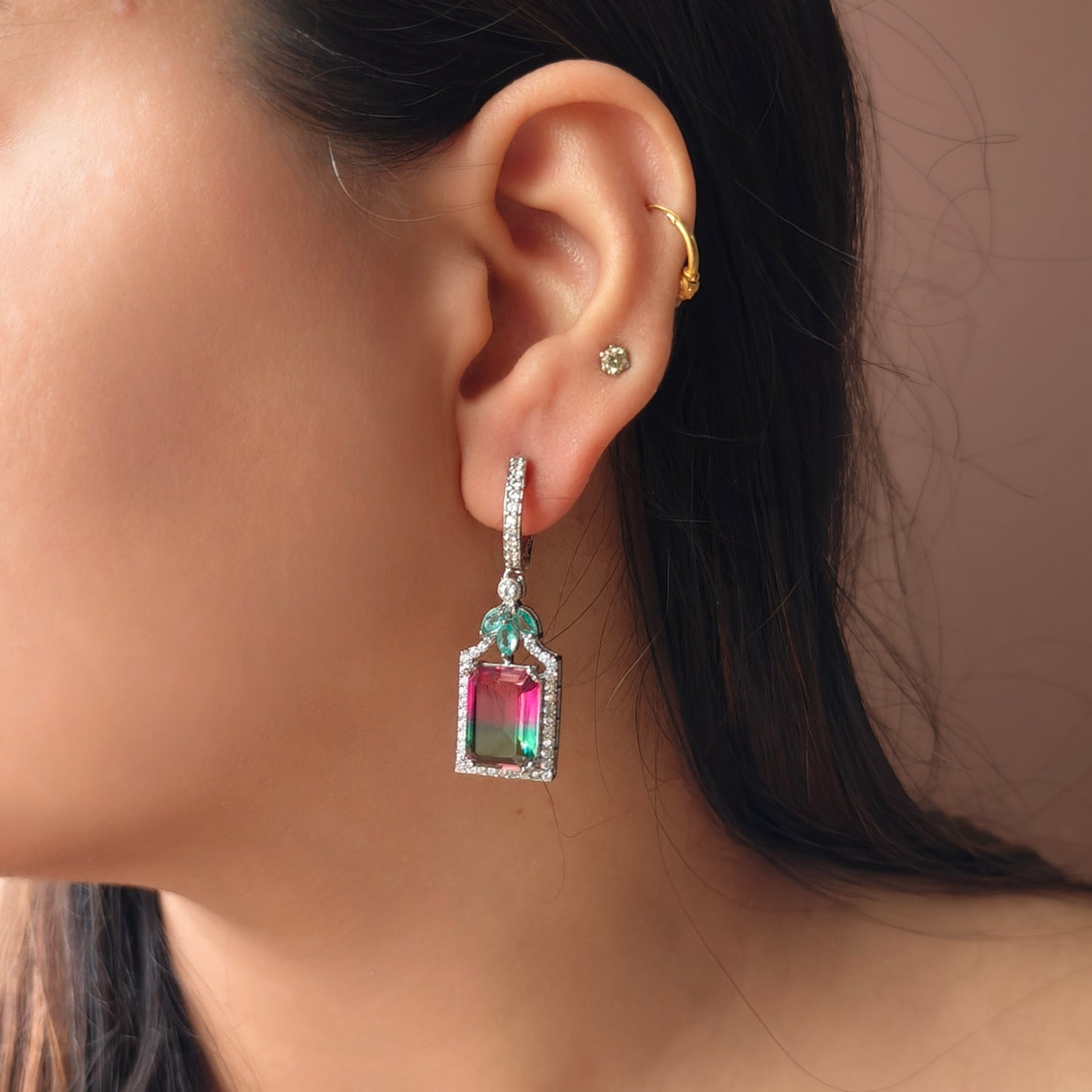 Dual Shade Crystal Drop Danglers