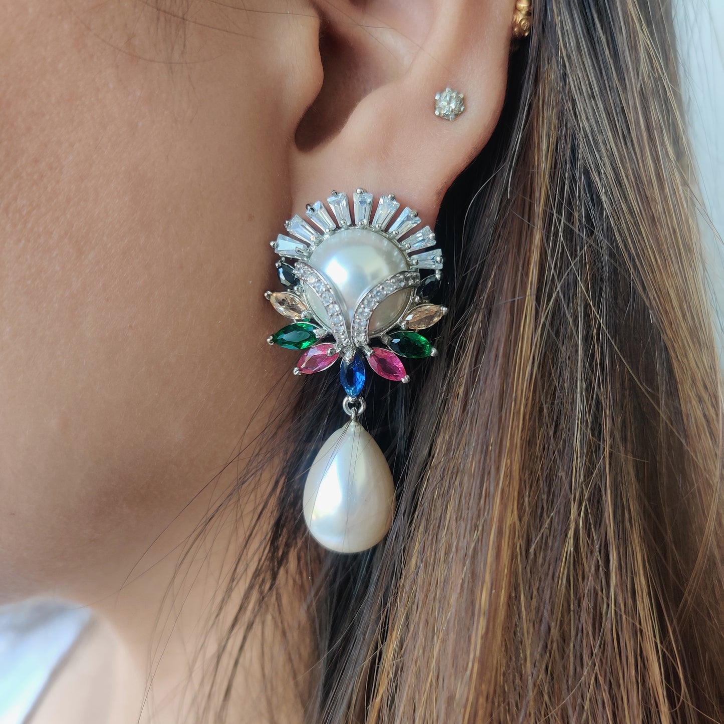 multi coloured pearl drop earrings