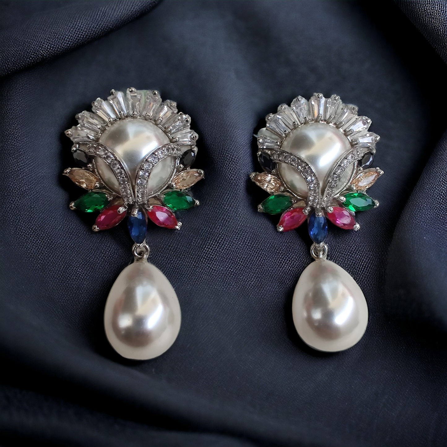 multi coloured pearl drop earrings