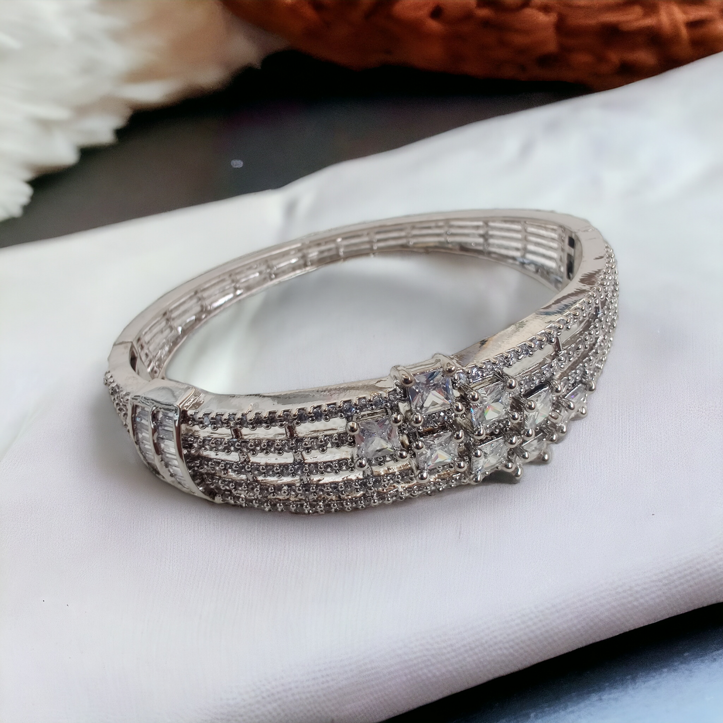 diamond look wide bracelet