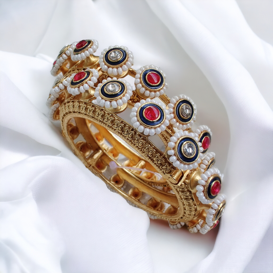 pacheli jadau bangles with pearl and kundan work