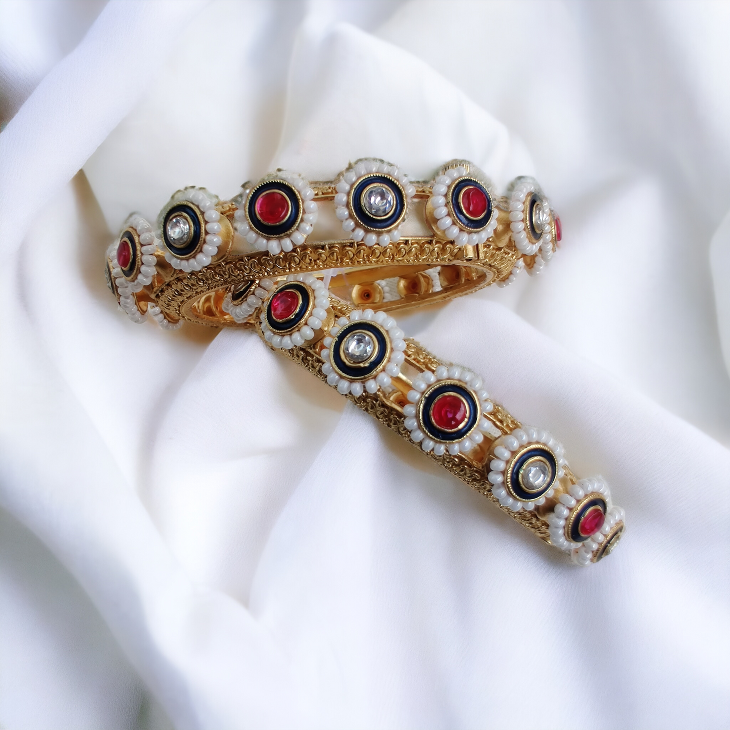 pacheli jadau bangles with pearl and kundan work