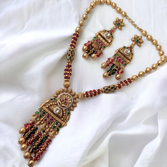 jadau long necklace in temple finish