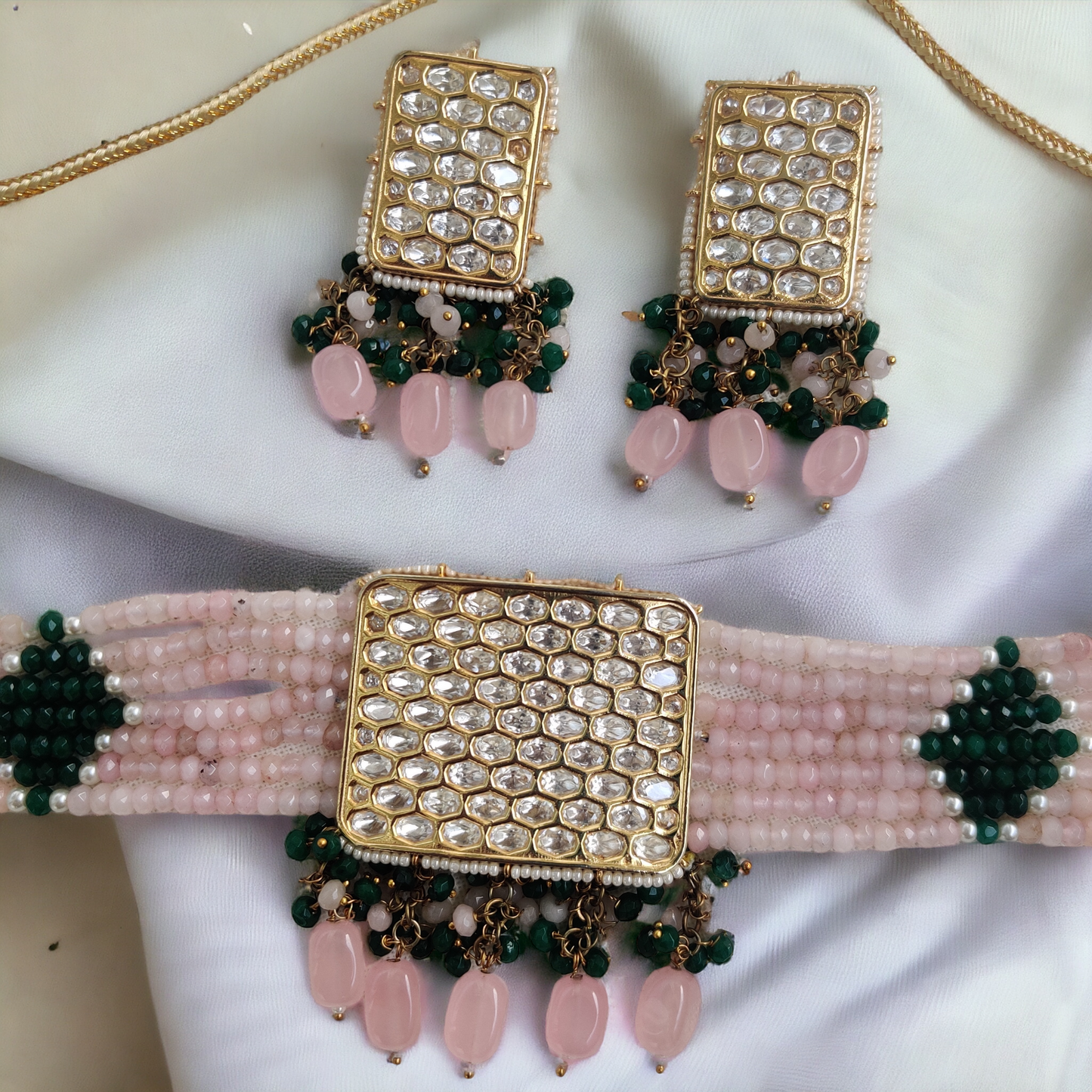 polki studded choker with pastel onyx beads