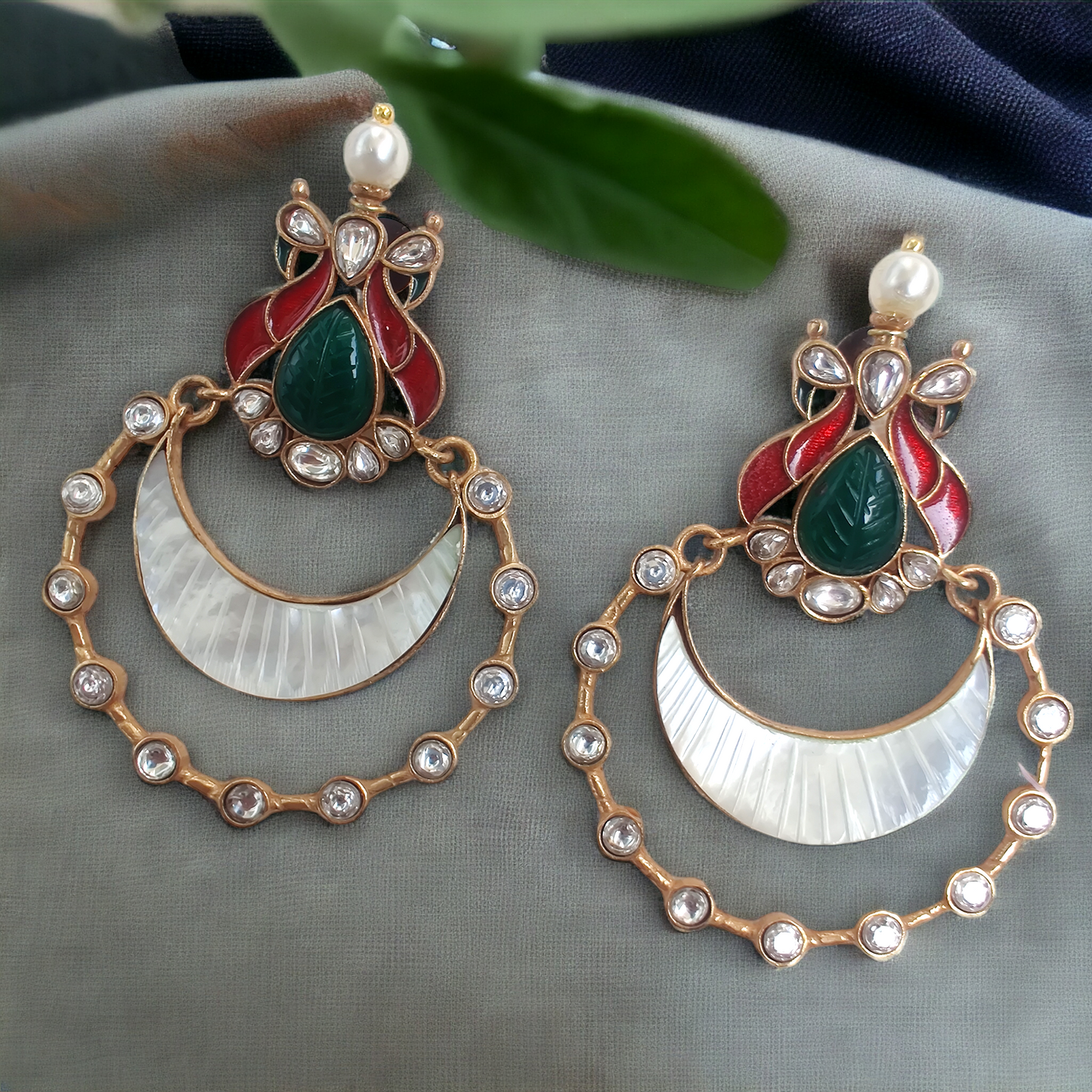 handcrafted quartz combined with meenakari chaandbalis