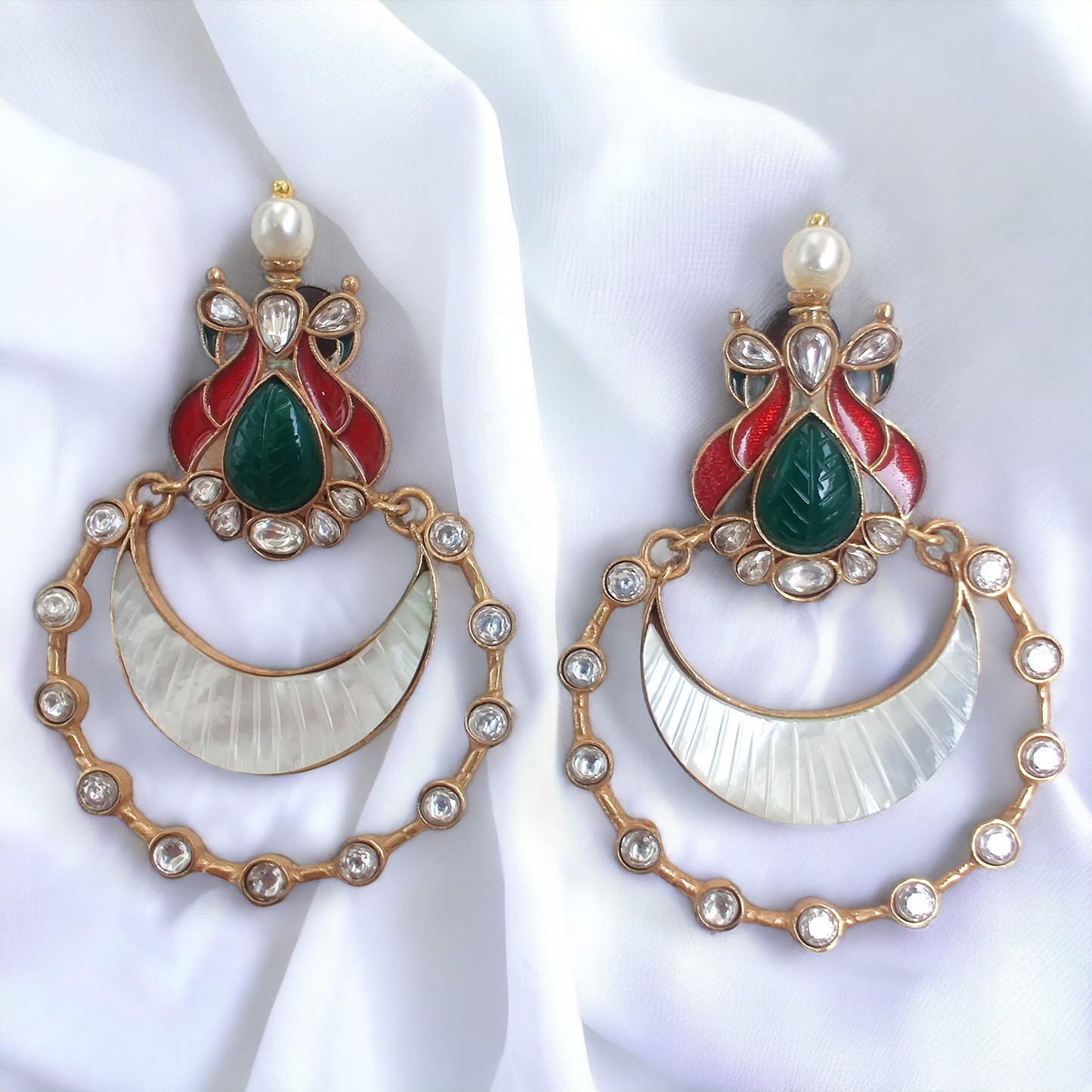 handcrafted quartz combined with meenakari chaandbalis