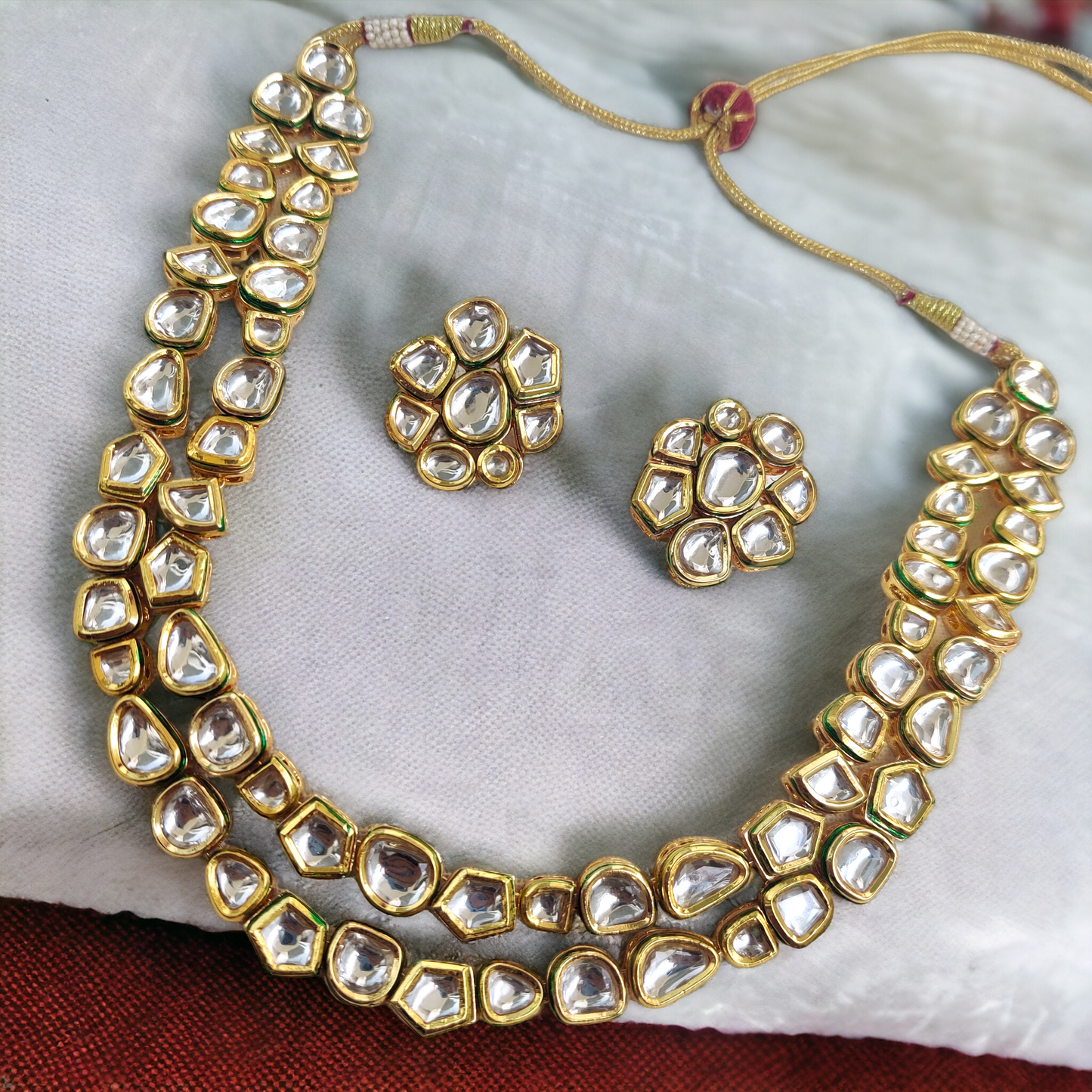 bikaneri kundan double layered necklace set