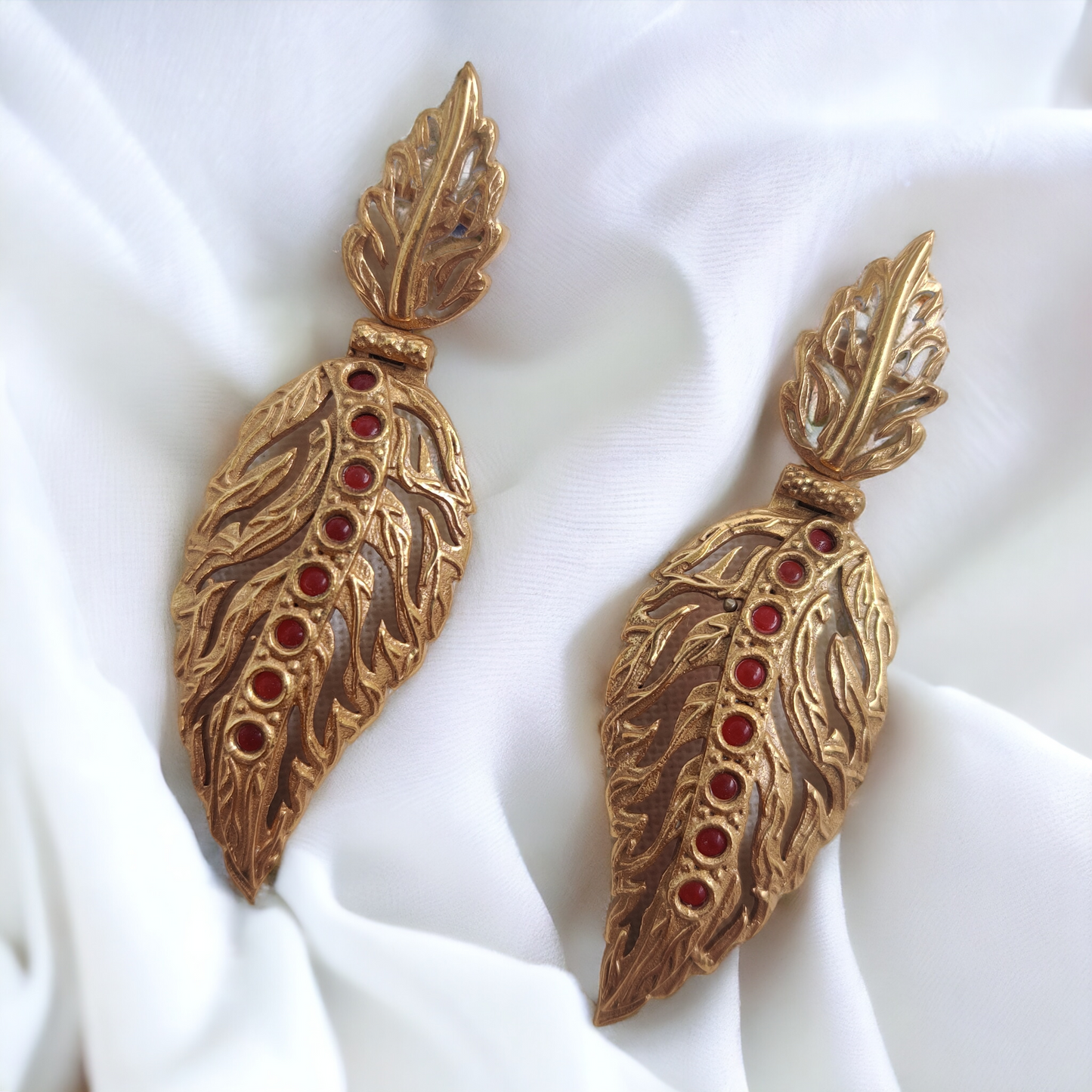 antique carved leaf danglers