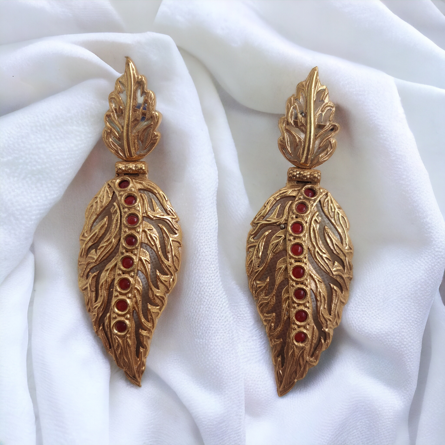 antique carved leaf danglers