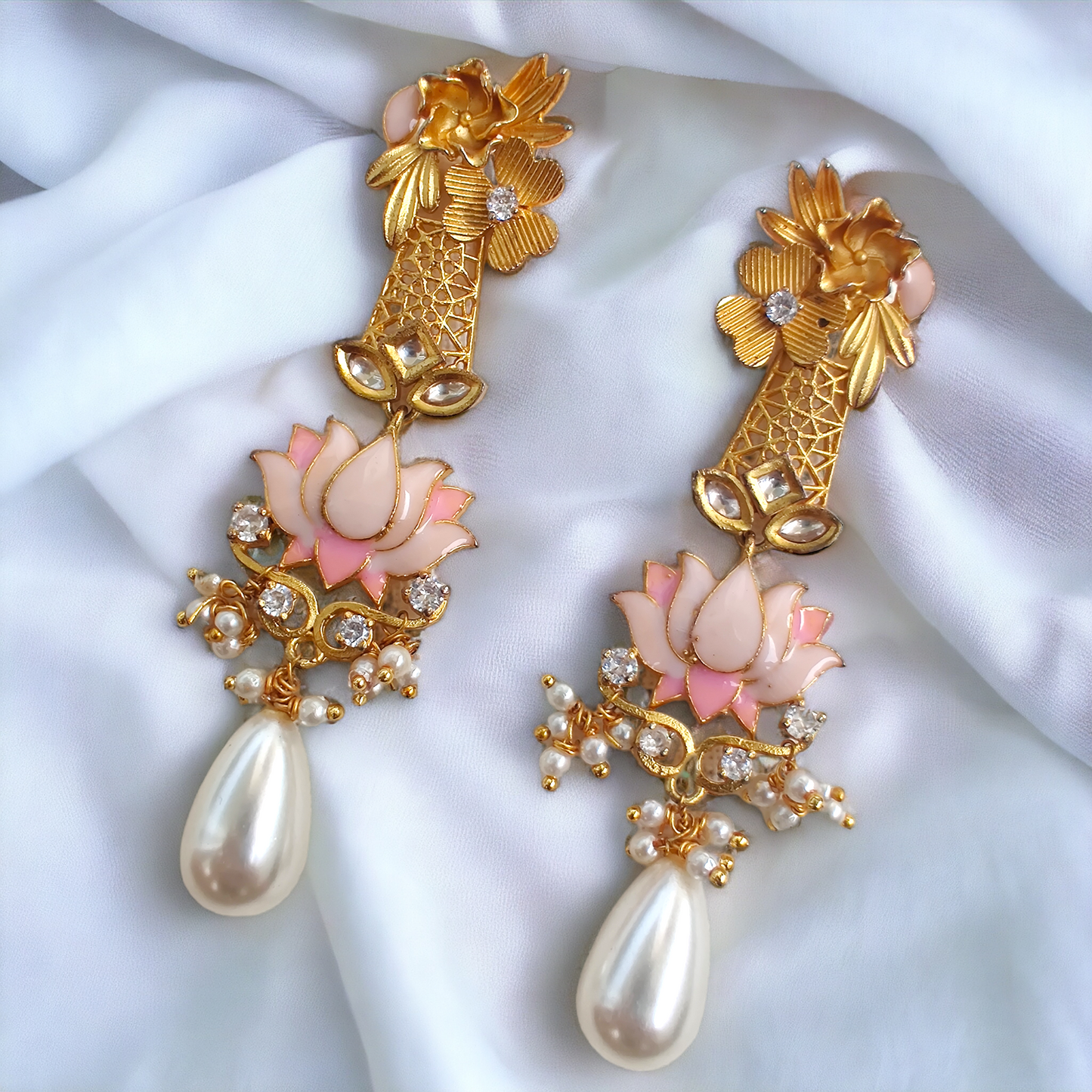 contemporary meenakari lotus detailed danglers