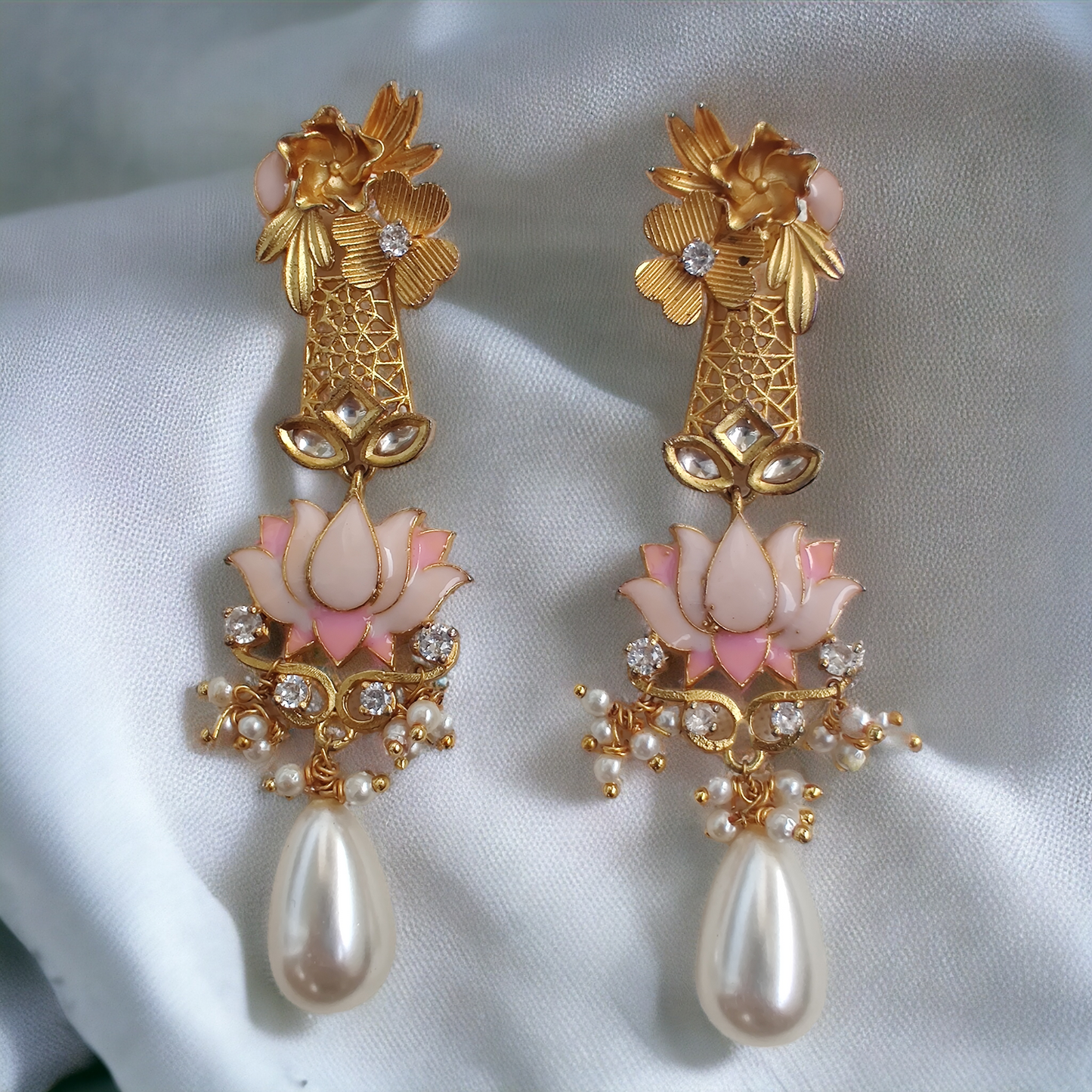 contemporary meenakari lotus detailed danglers