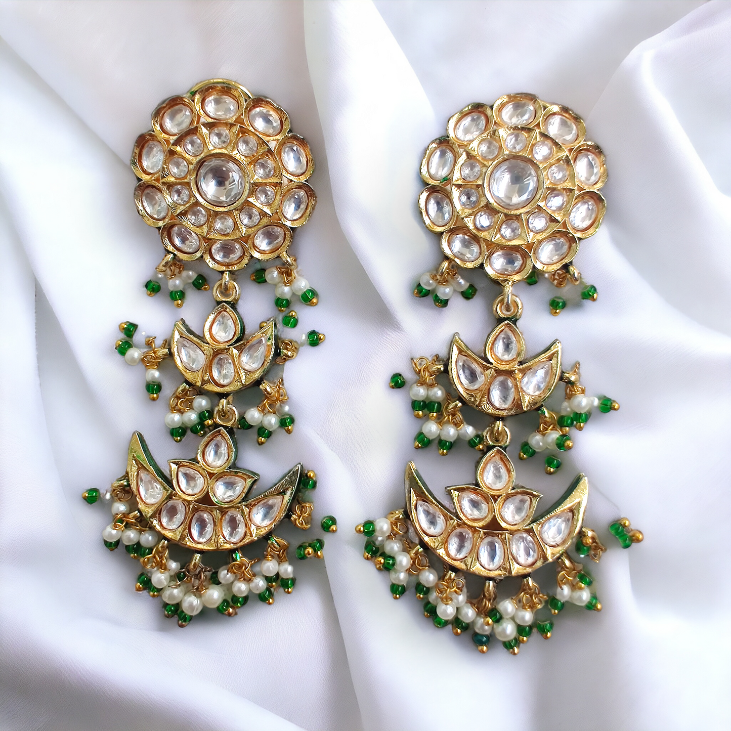 pachhi kundan lotus drop danglers