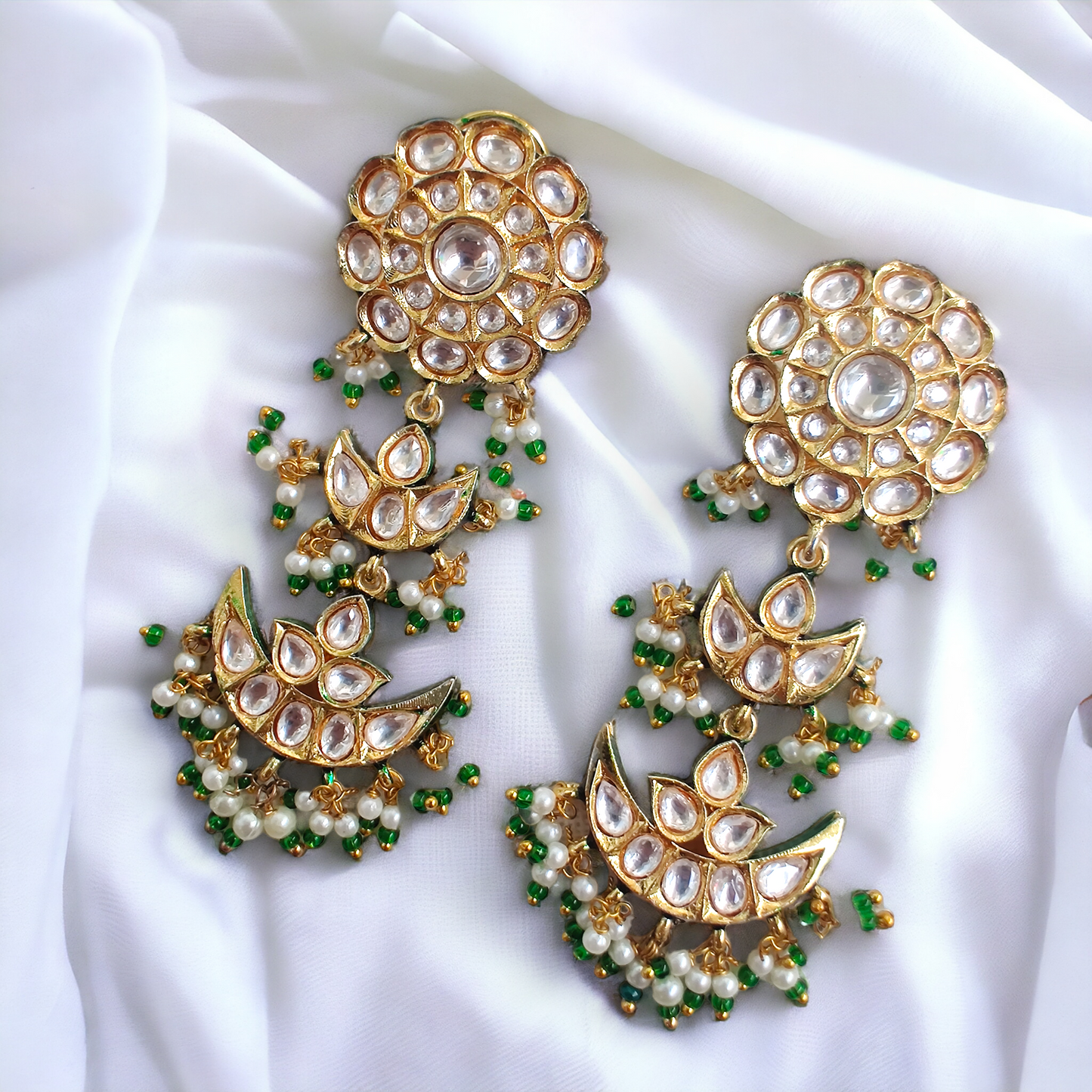 pachhi kundan lotus drop danglers