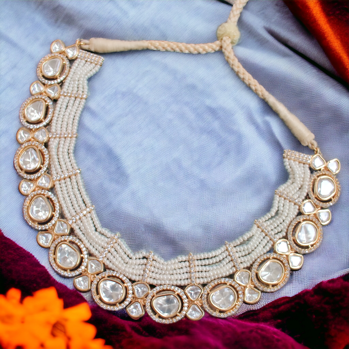 polki jadau layered pearl necklace