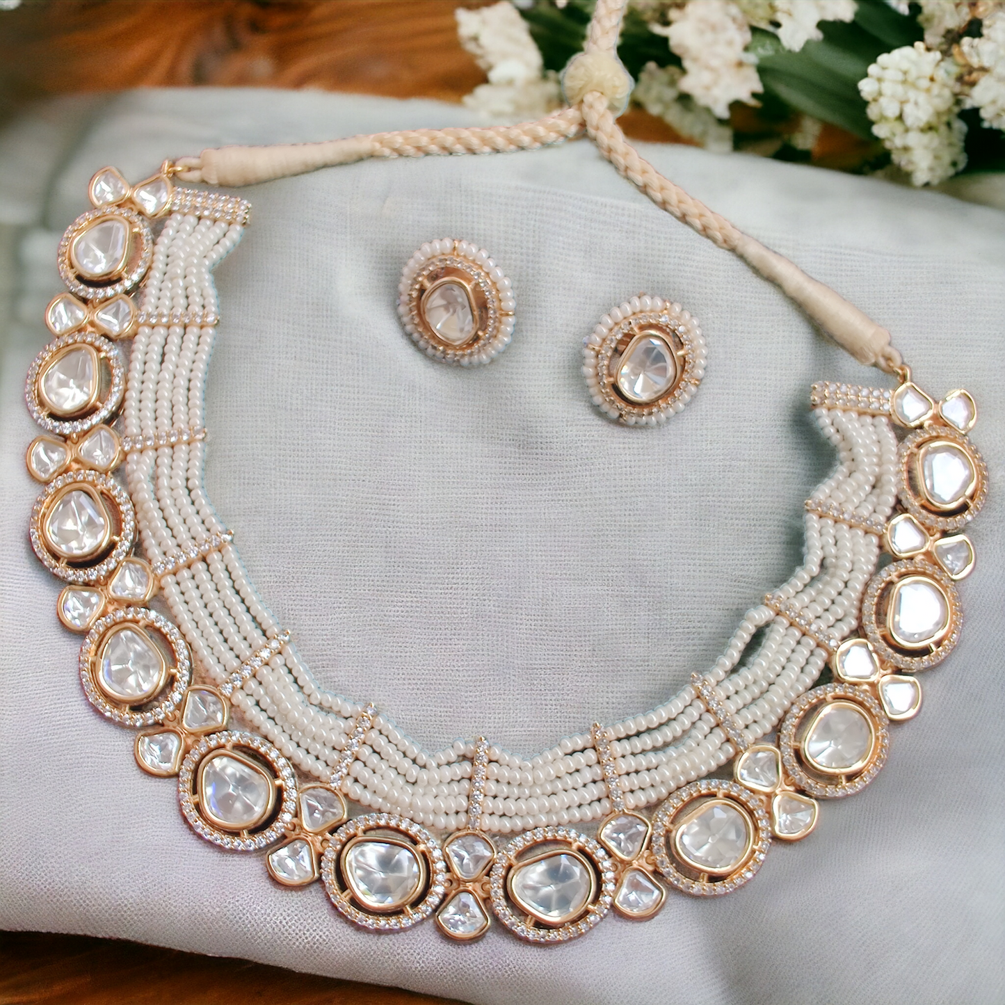 polki jadau layered pearl necklace