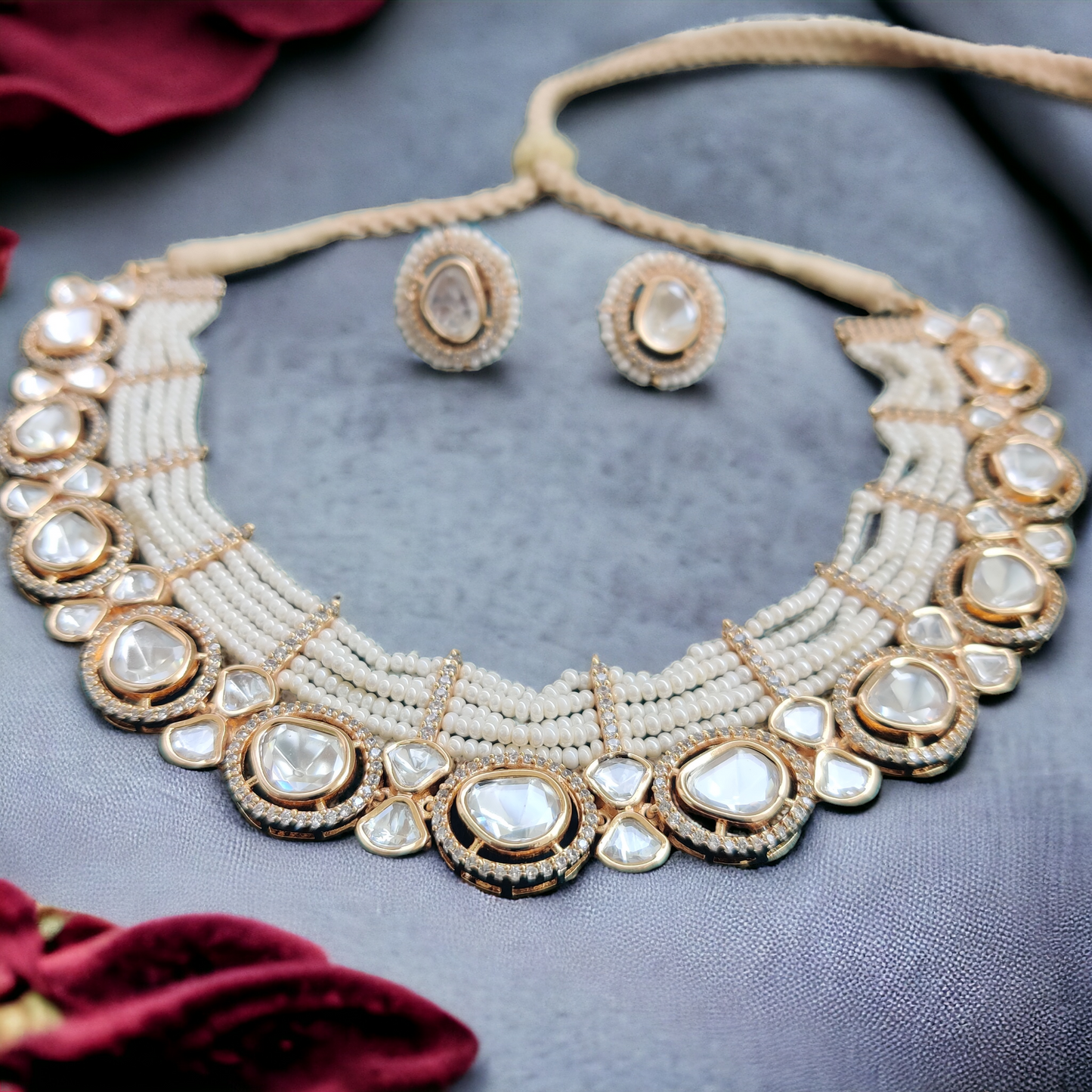 polki jadau layered pearl necklace