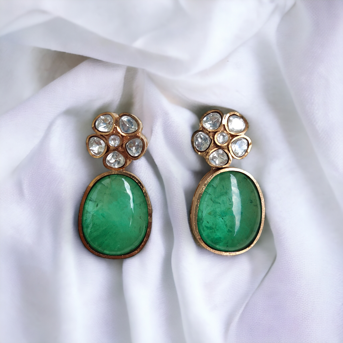 emerald polki layered pendant set (semiprecious)