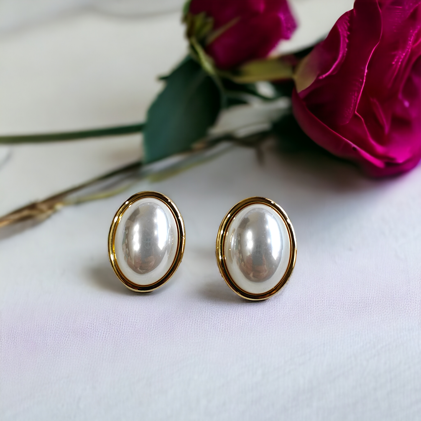 Pearl Studded Anti Tarnish Oval Studs