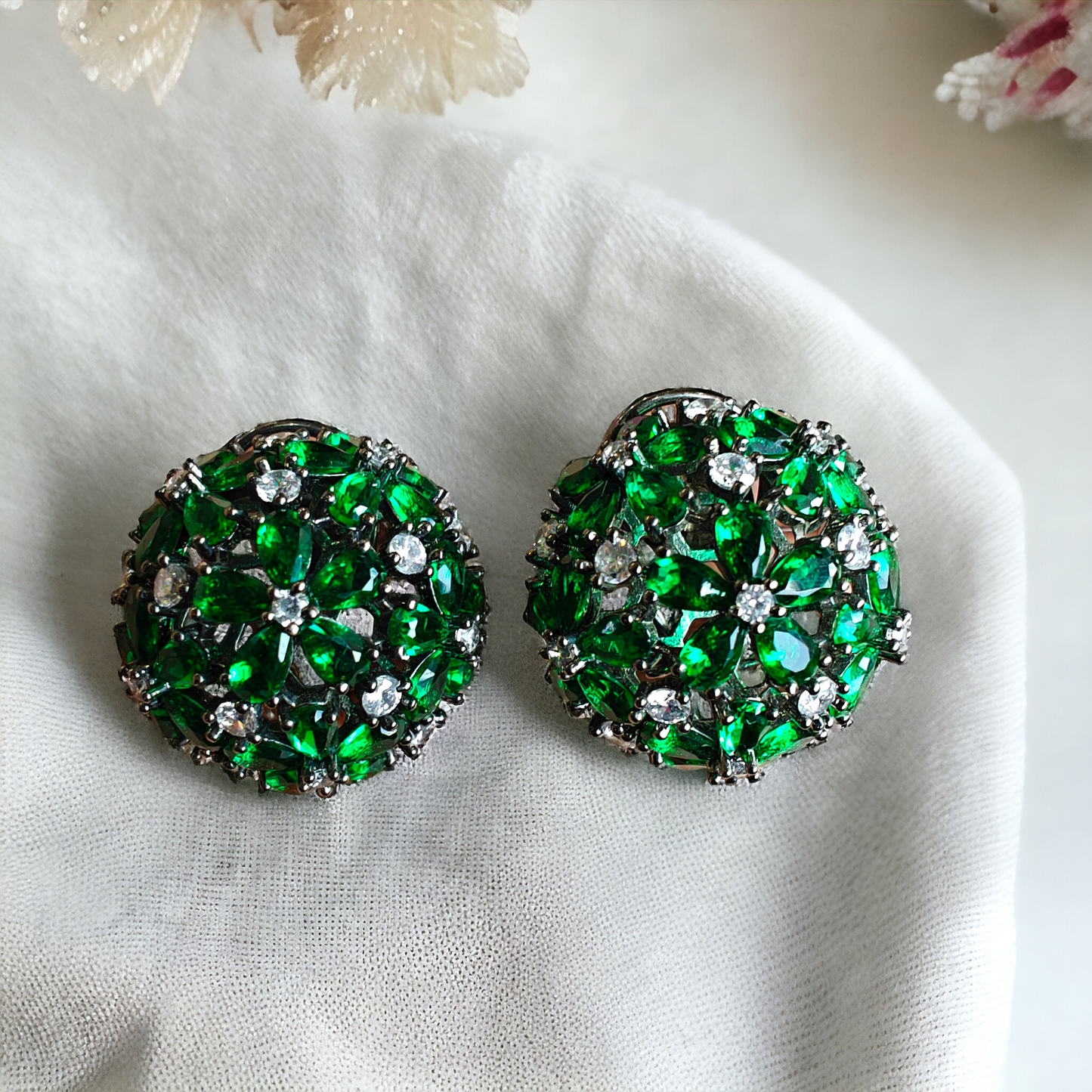 Emerald Studded Victorian Studs