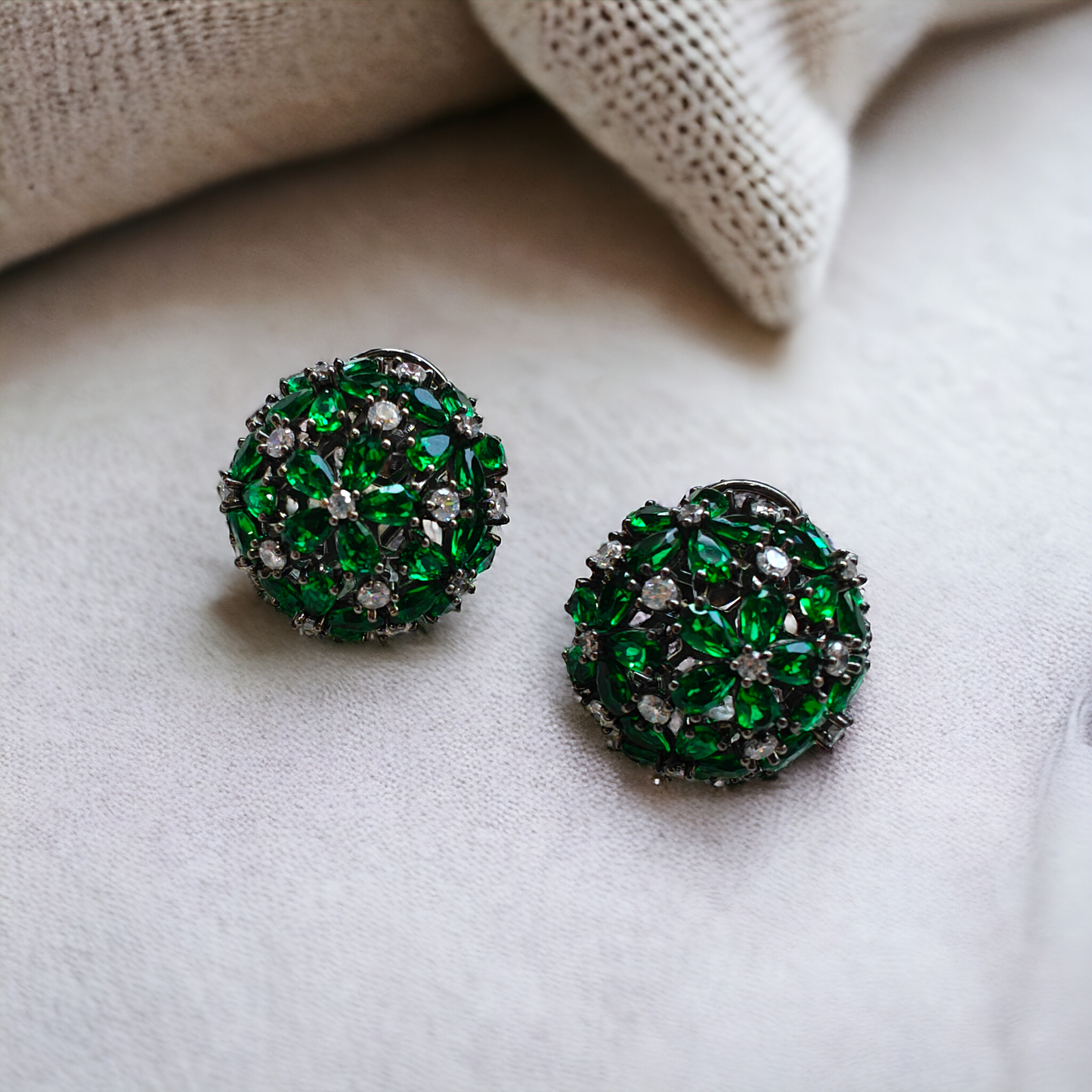 Emerald Studded Victorian Studs