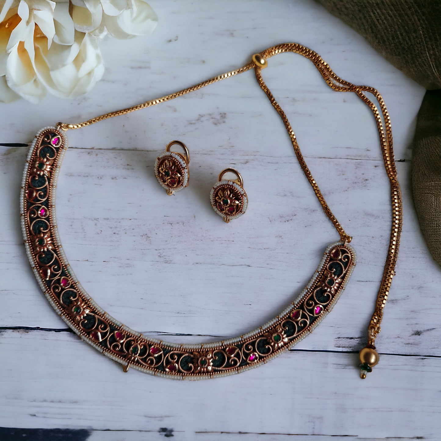 Antique Look Kantha Work Necklace