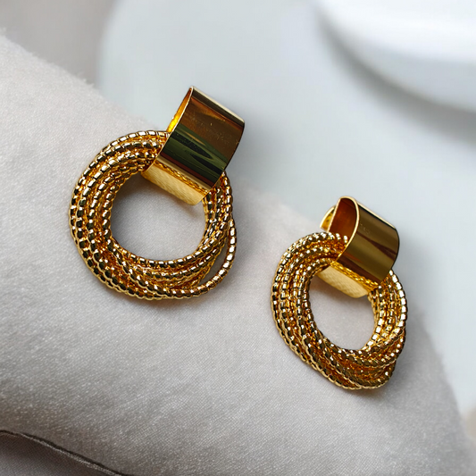 Anti Tarnish 18K Gold Plated Stacked Ring Earrings