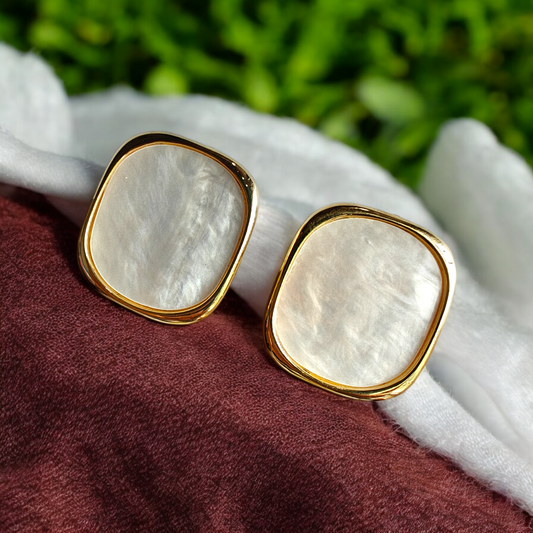 18K Gold Plated Anti Tarnish MOP Square Studs