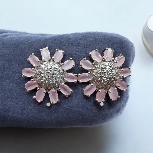 Pink Studded Flower Earrings