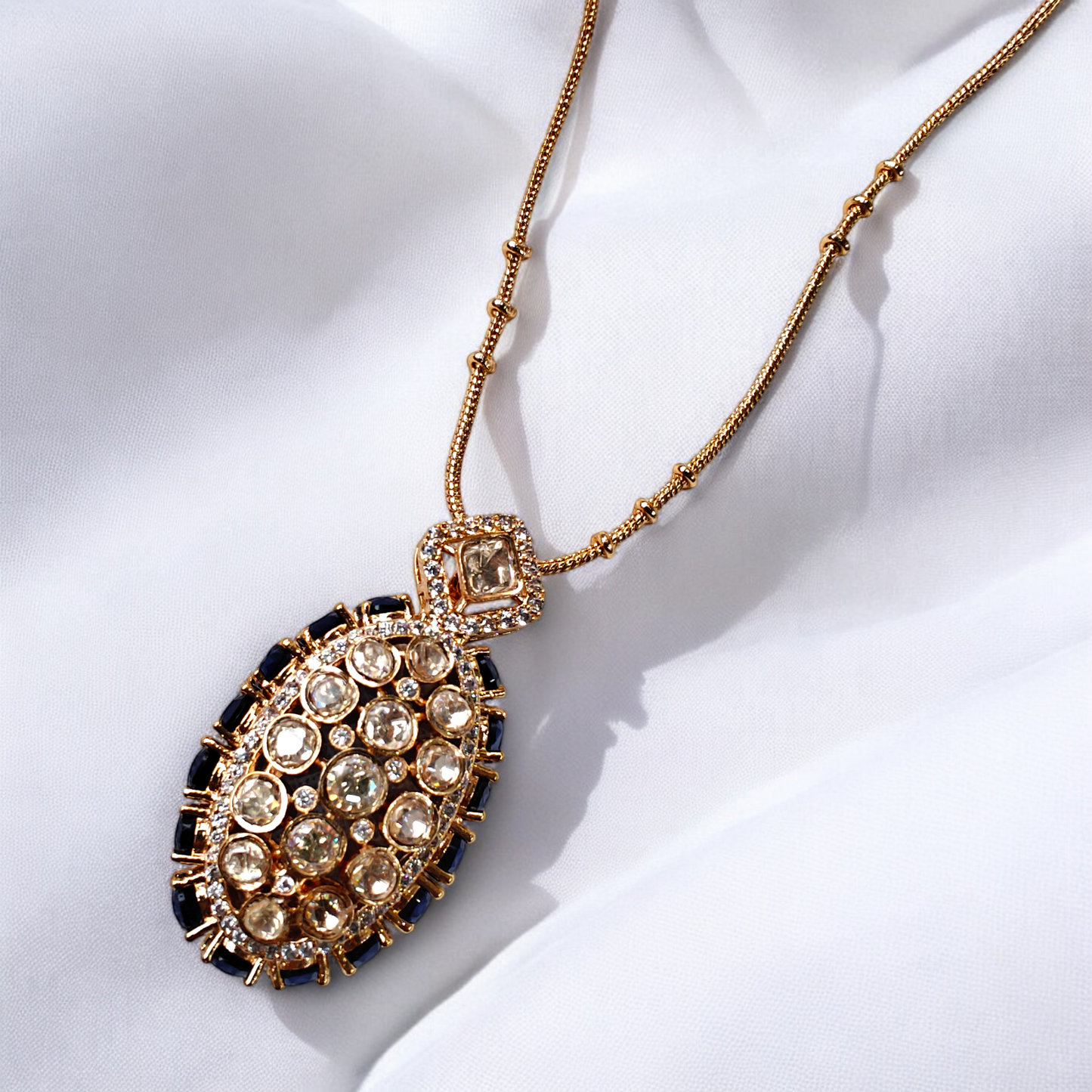 Oval Sapphire Studded Pendant Set