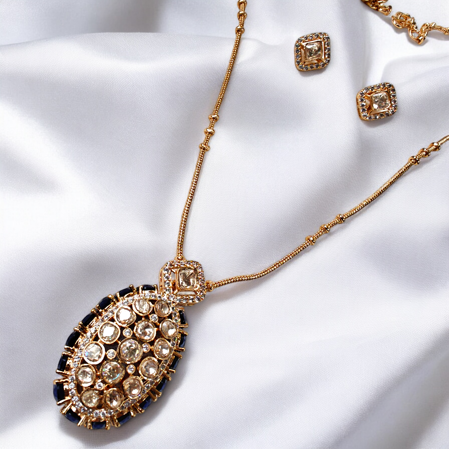 Oval Sapphire Studded Pendant Set