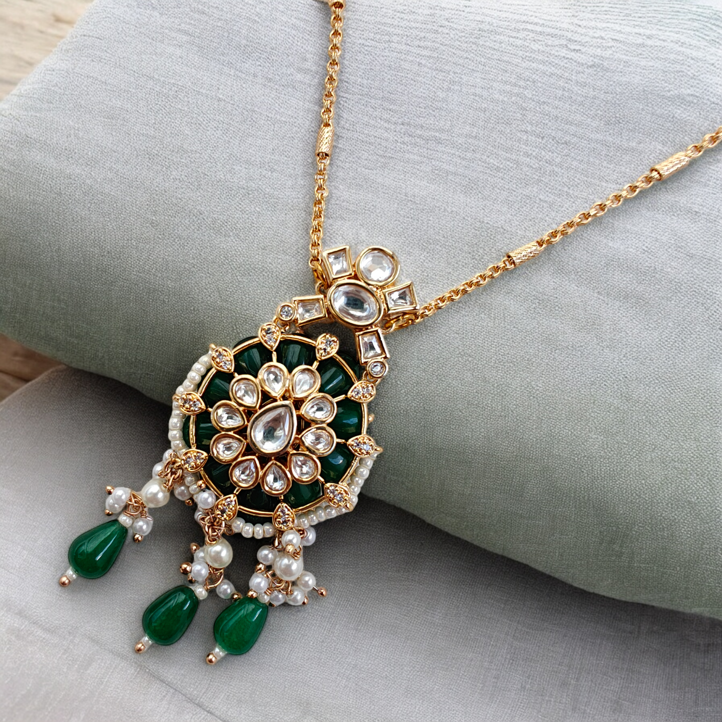 Semiprecious Stone Studded 18K Gold Micro plated Pendant Set