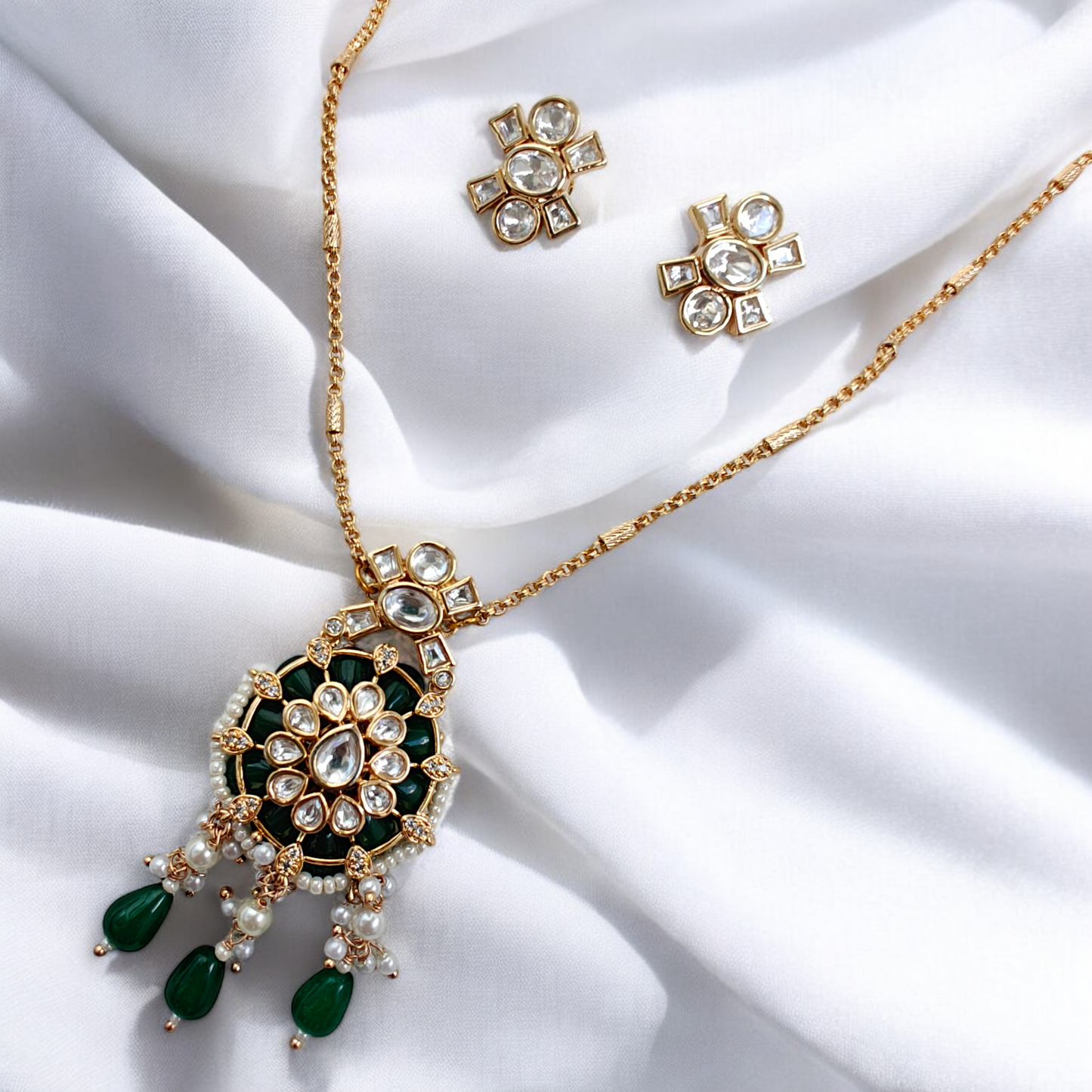 Semiprecious Stone Studded 18K Gold Micro plated Pendant Set