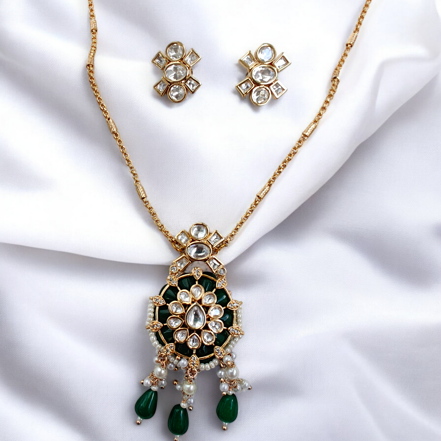 Semiprecious Stone Studded 18K Gold Micro plated Pendant Set