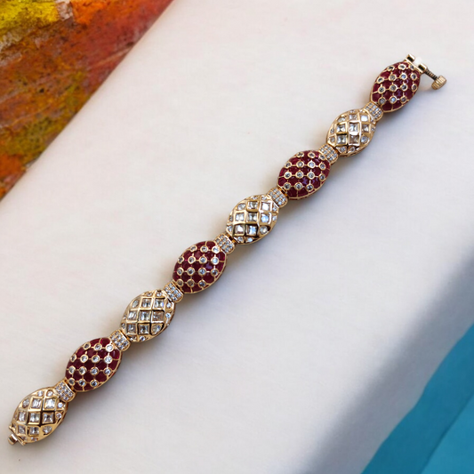mesmerising combination of Semiprecious Ruby and Moissanite Polki Stone Bracelet