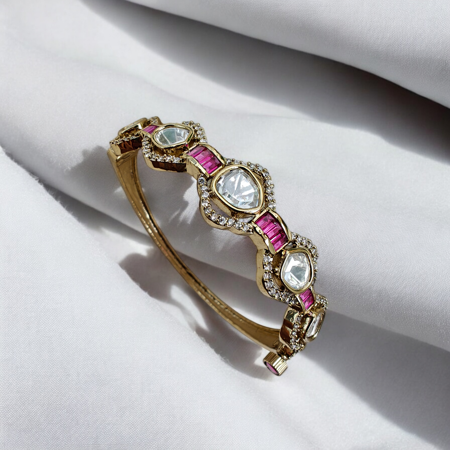 Semiprecious Stones Studded 18K Antique Gold Plated Openable Bracelet