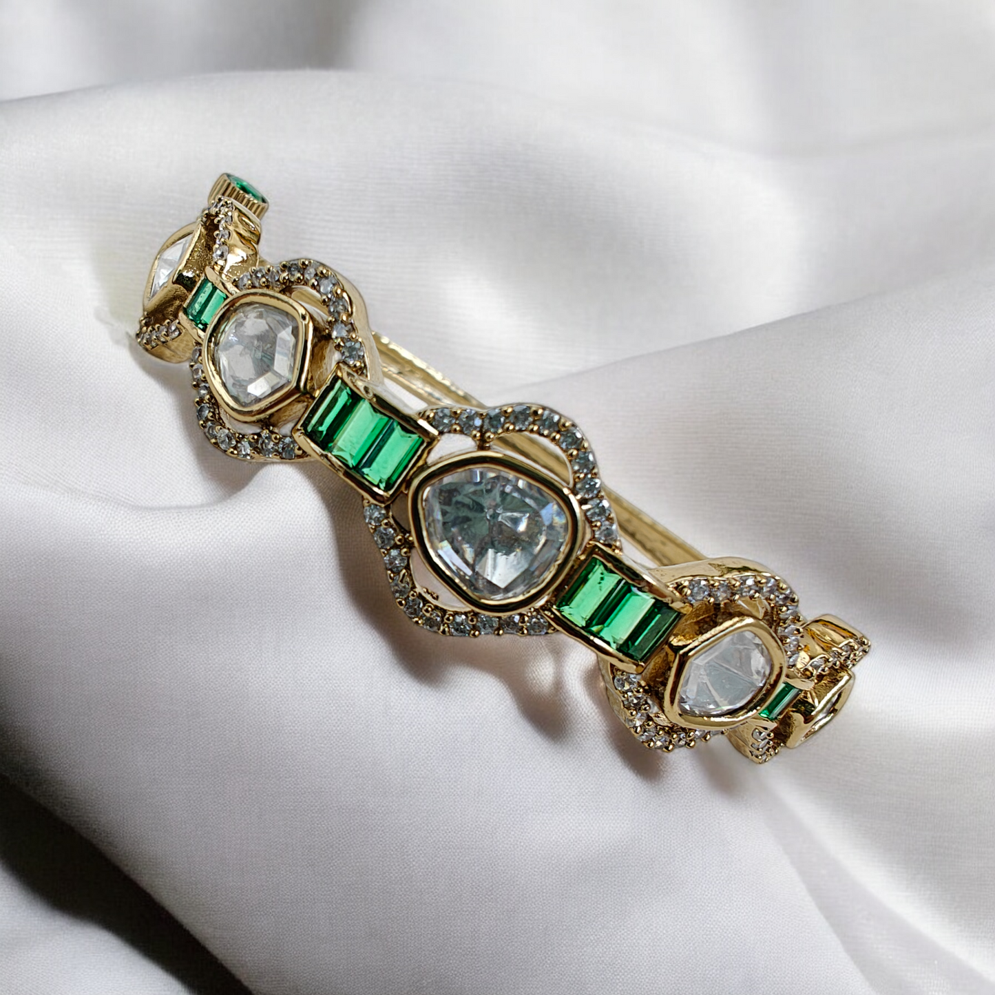 Semiprecious Stones Studded 18K Antique Gold Plated Openable Bracelet