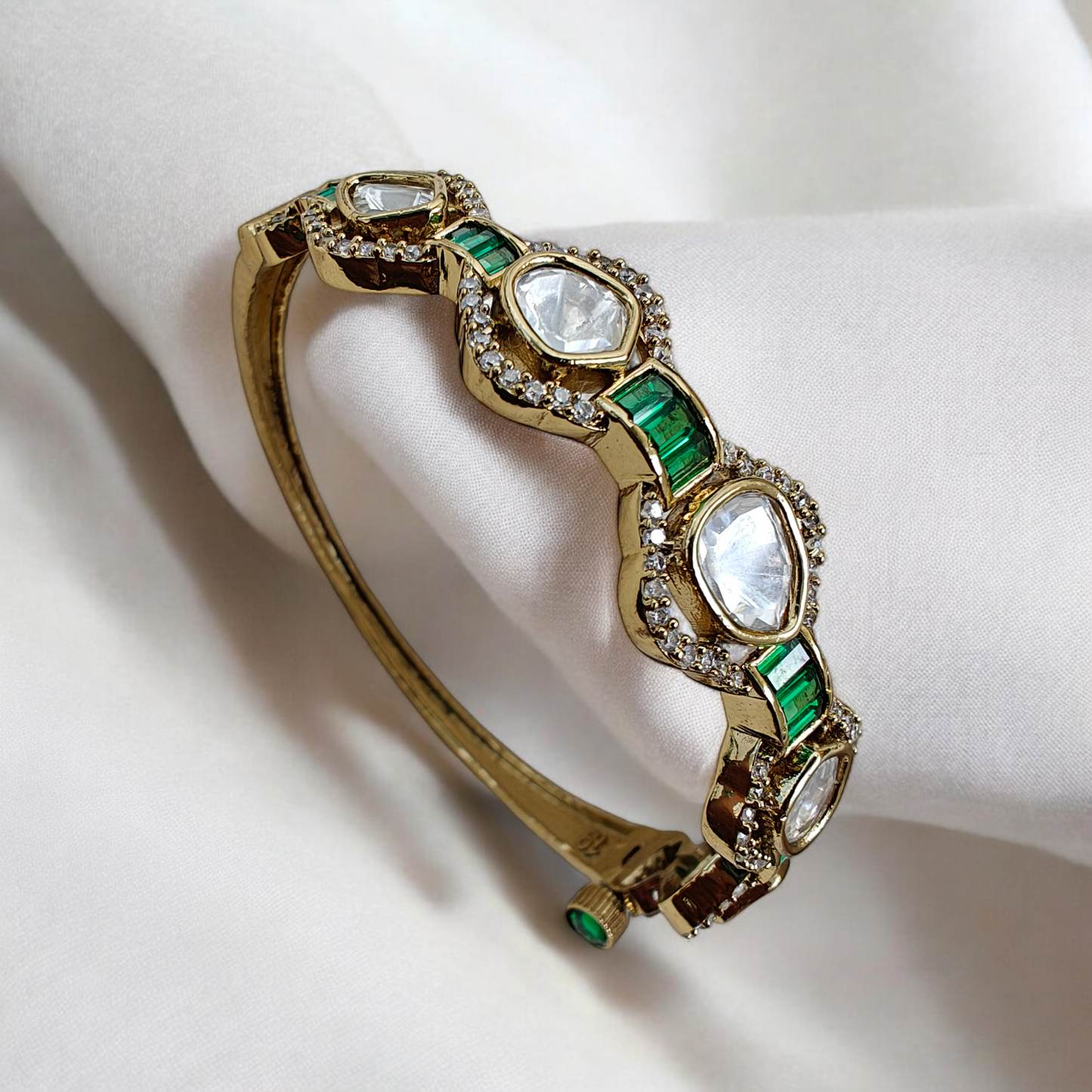 Semiprecious Stones Studded 18K Antique Gold Plated Openable Bracelet