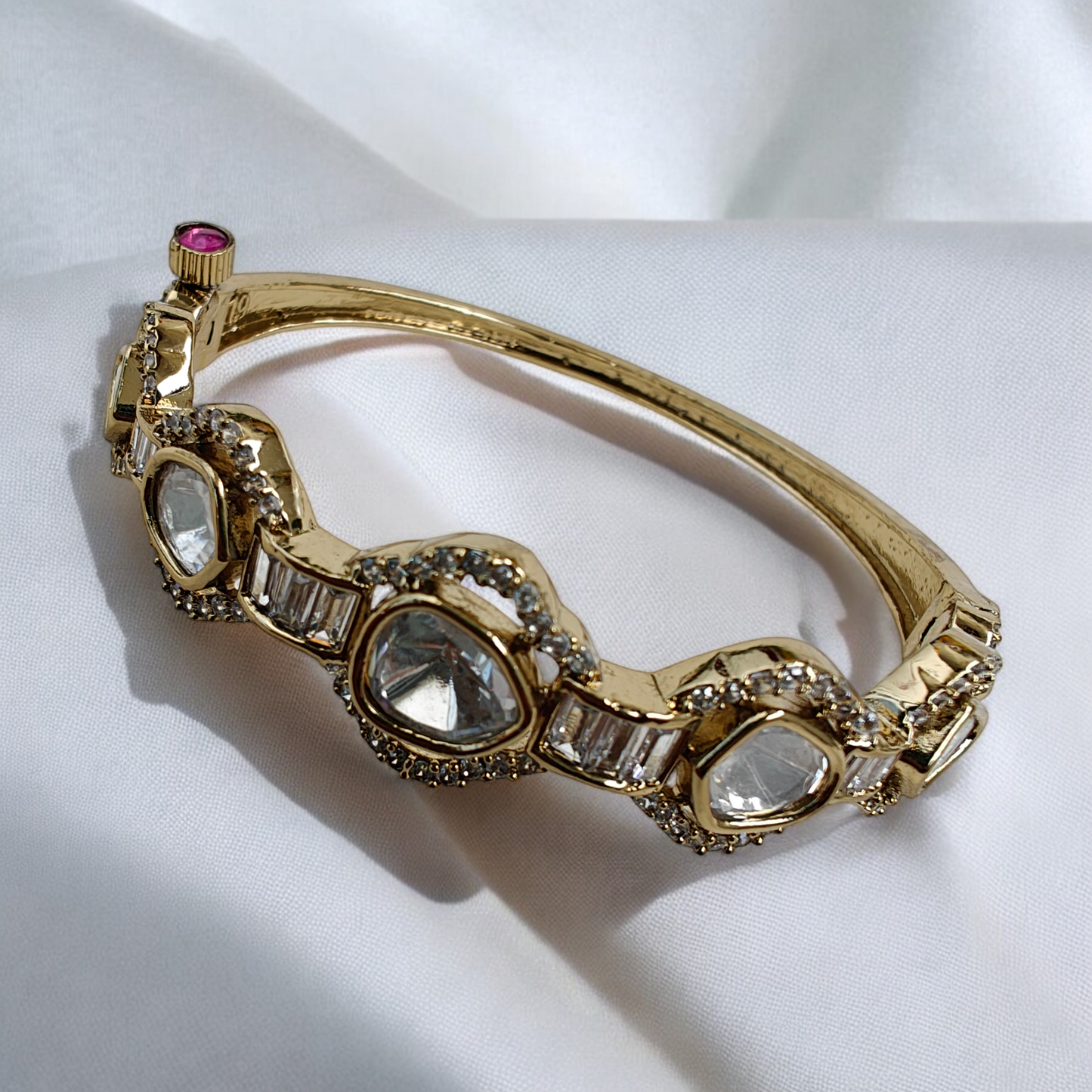 Semiprecious Stones Studded 18K Antique Gold Plated Openable Bracelet