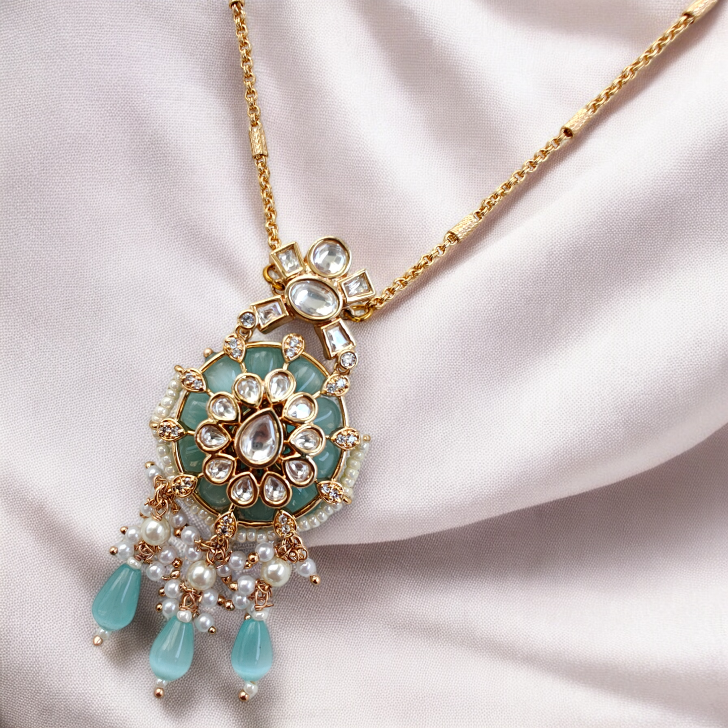 Semiprecious Stone Studded 18K Gold Micro plated Pendant Set