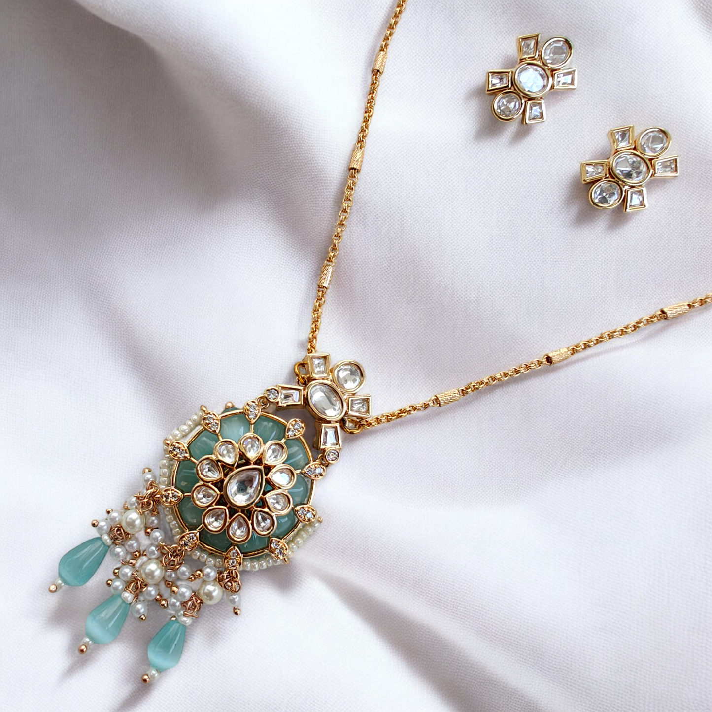 Semiprecious Stone Studded 18K Gold Micro plated Pendant Set