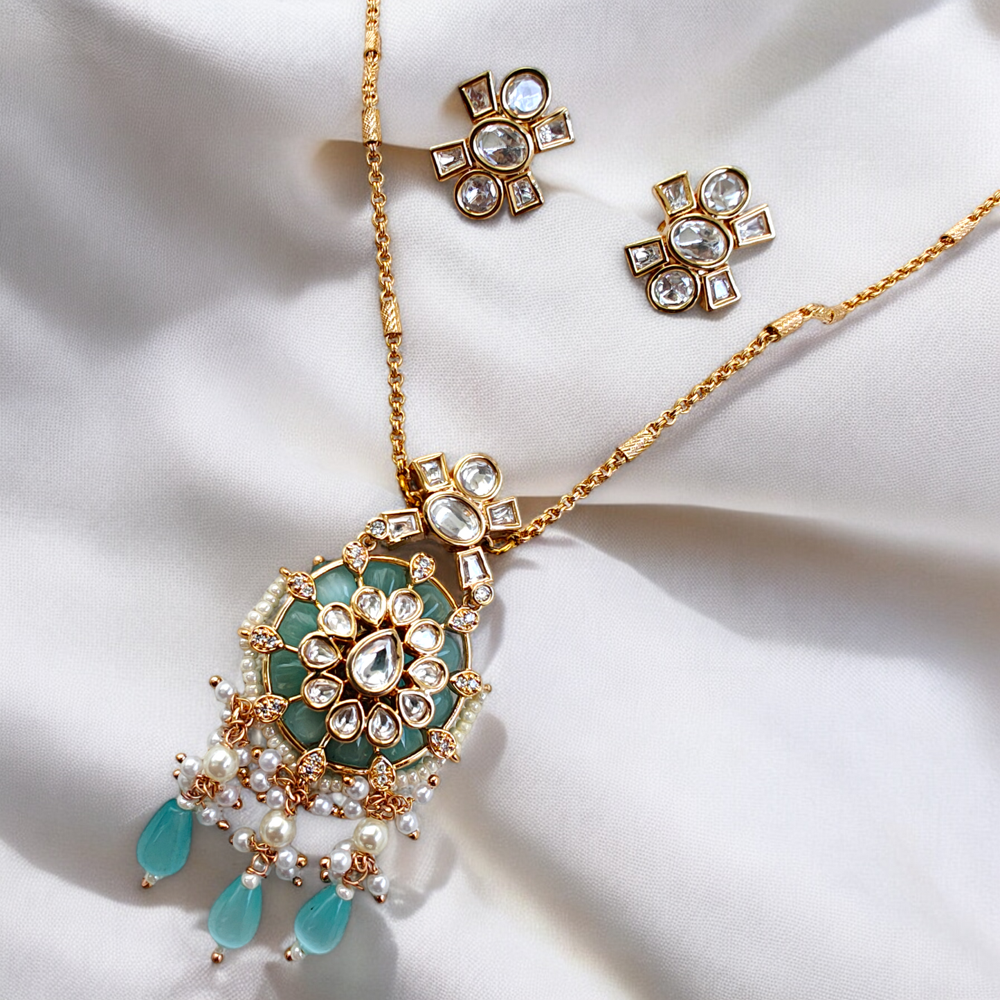 Semiprecious Stone Studded 18K Gold Micro plated Pendant Set