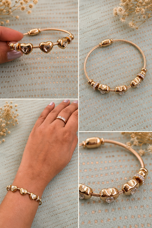 Studded Heart Anti Tarnish Stainless Steel Bracelet With Magnetic Lock