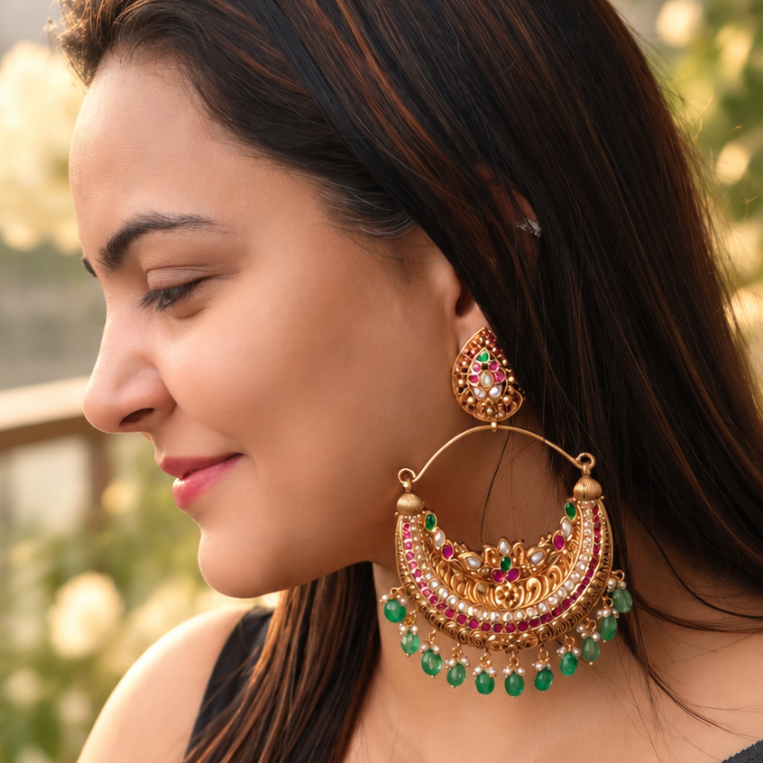 Jadau Antique Gold Chaandbali